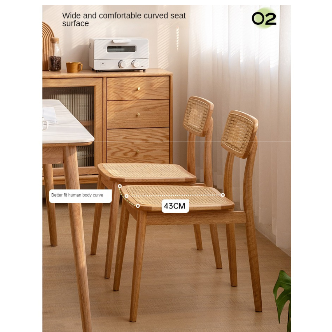 4 pcs set Oak Solid Wood Rattan - Dining Chair