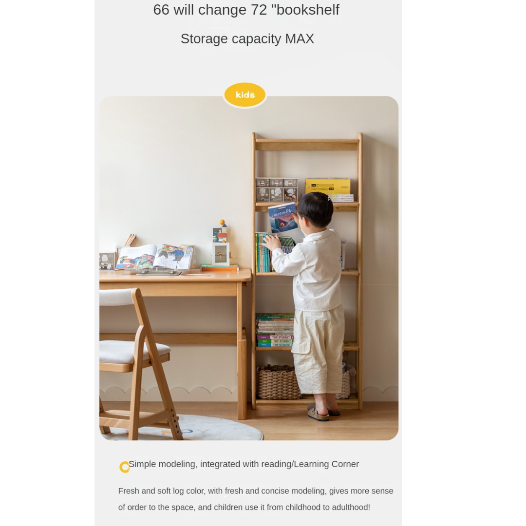 Beech, Oak Solid Wood Floor-To-Ceiling Bookshelf, Toy Storage