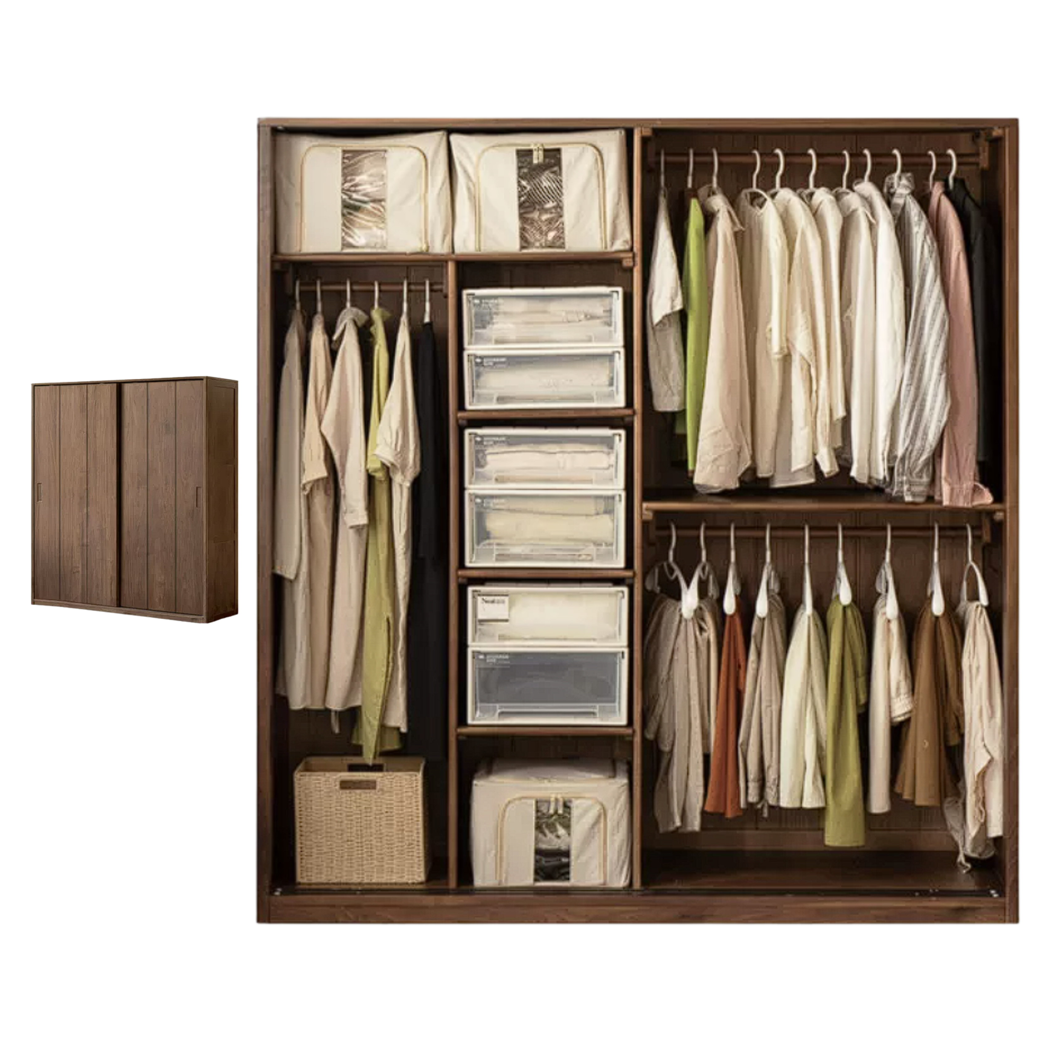 Black Walnut Solid Wood Sliding Door Wardrobe