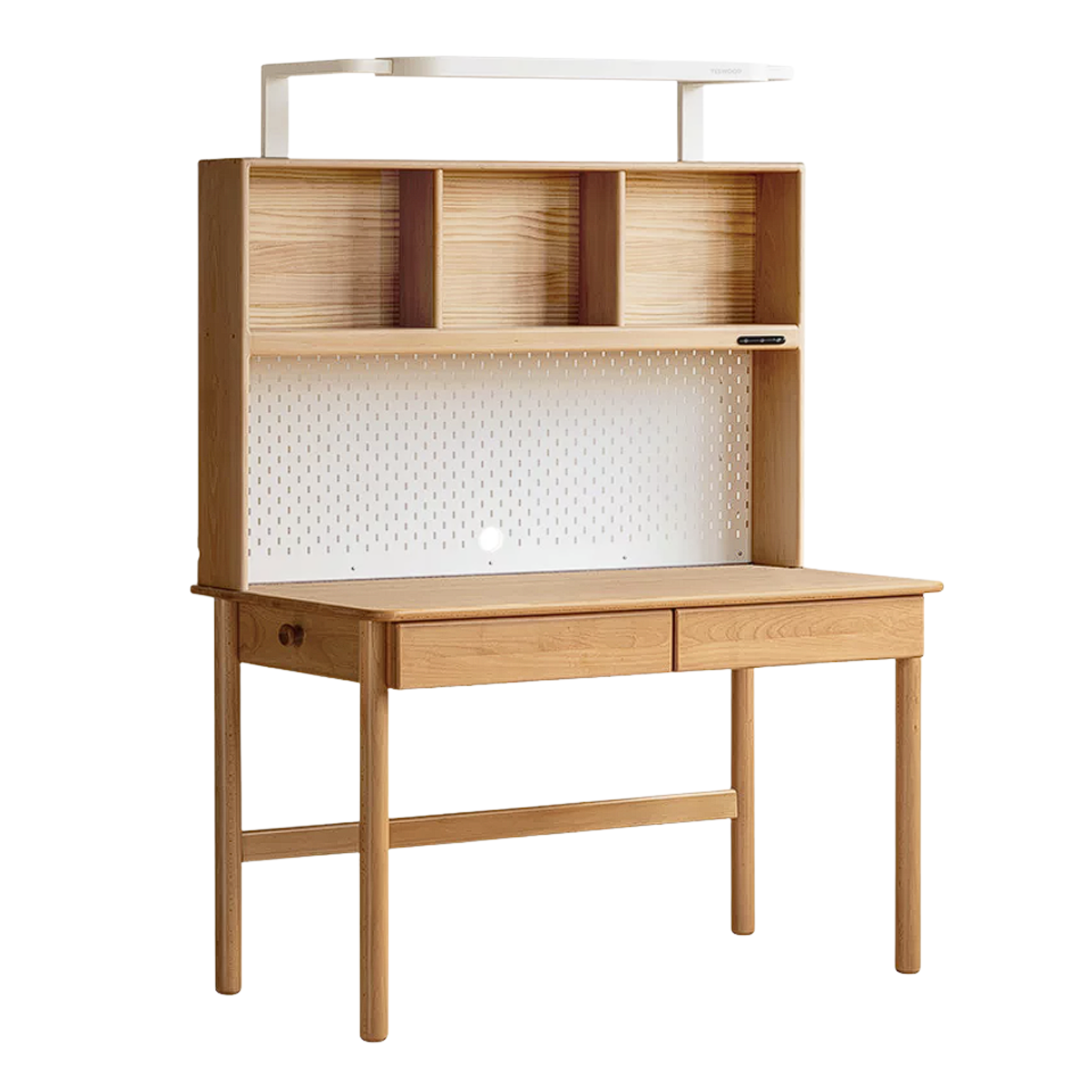 Beech Solid Wood Kids Study Desk Bookcase Integrated