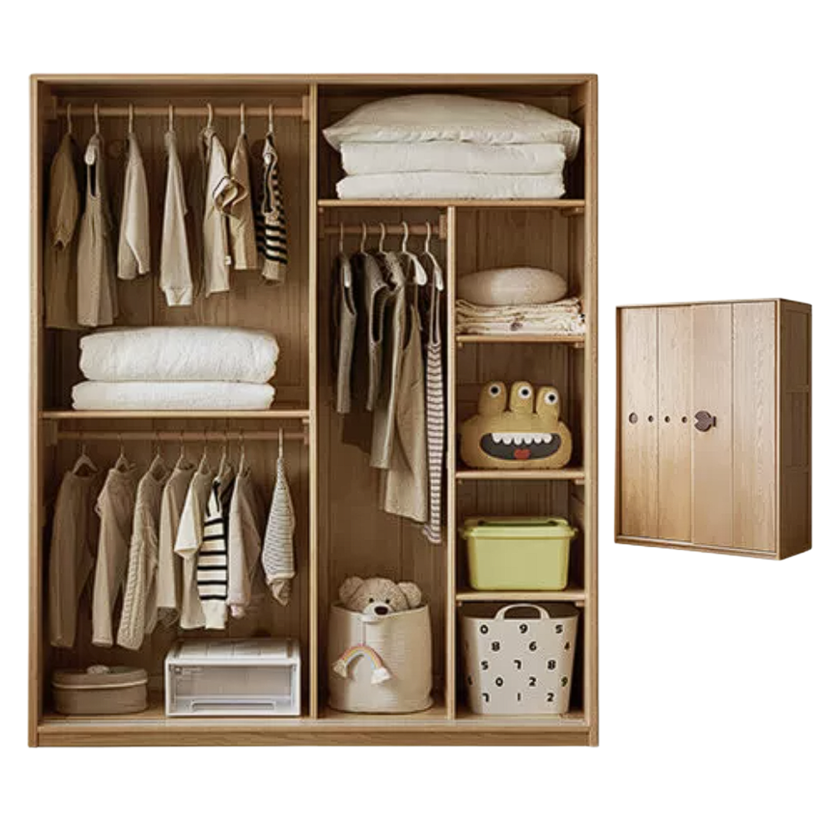 Oak Solid Wood Kids Sliding Door Wardrobe