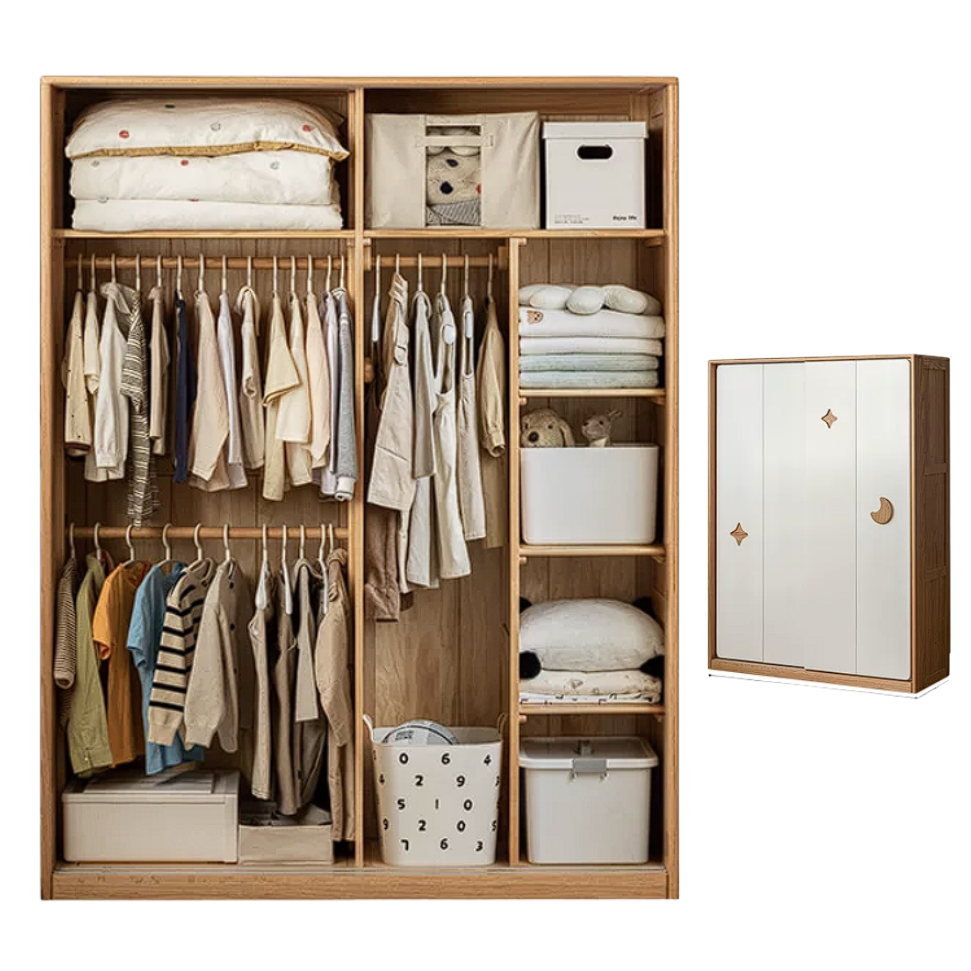 Oak Solid Wood Kids Sliding Door Wardrobe