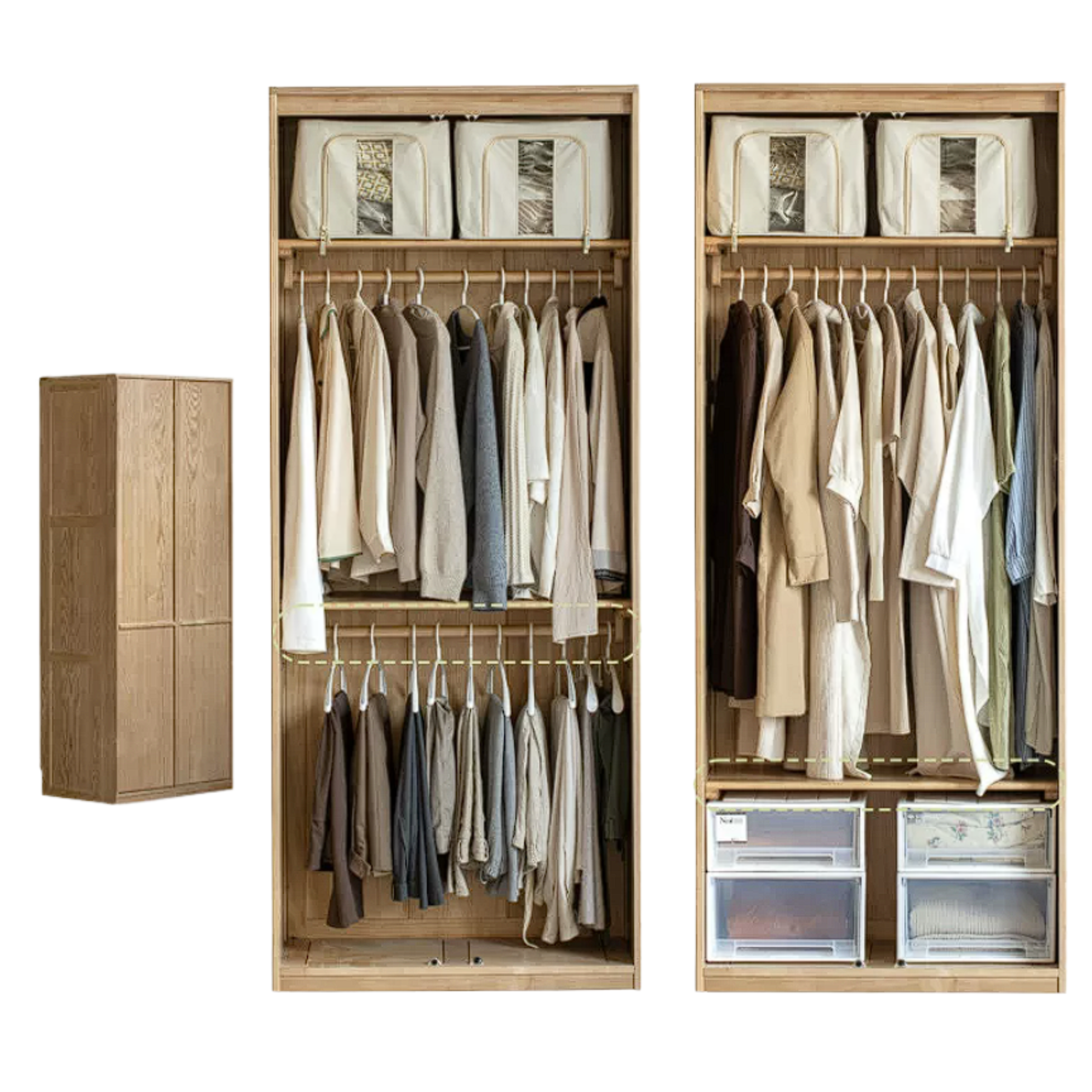 Ash Solid Wood Wardrobe with Minimalist Design and Storage Space