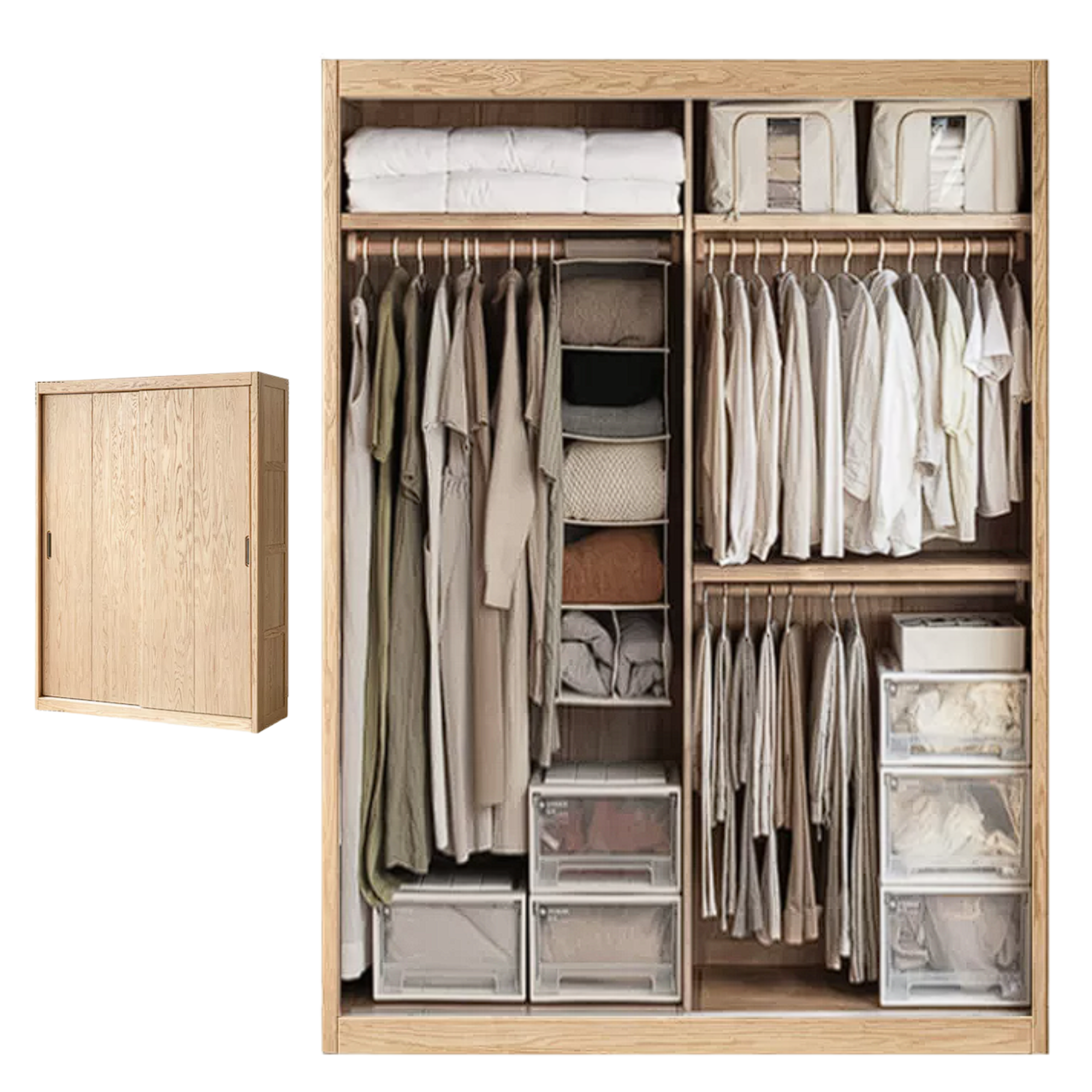 Oak, Ash Solid Wood Modern Wardrobe