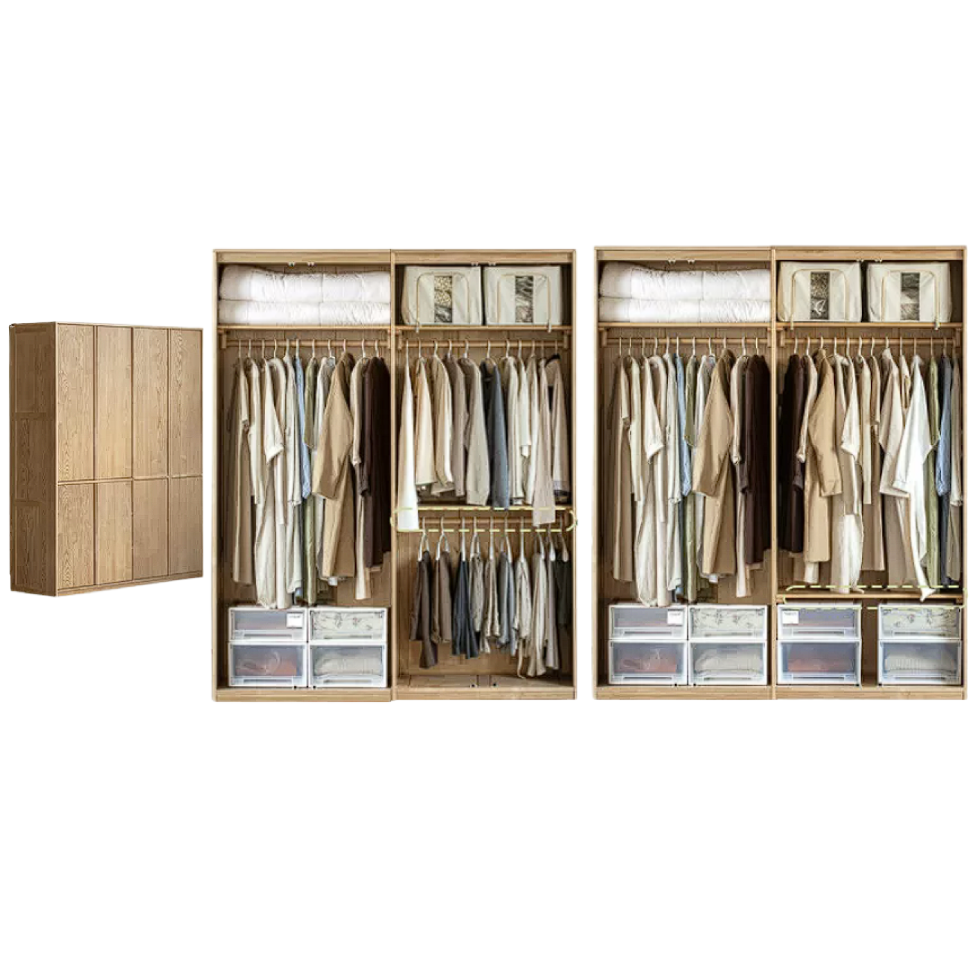 Ash Solid Wood Wardrobe with Minimalist Design and Storage Space