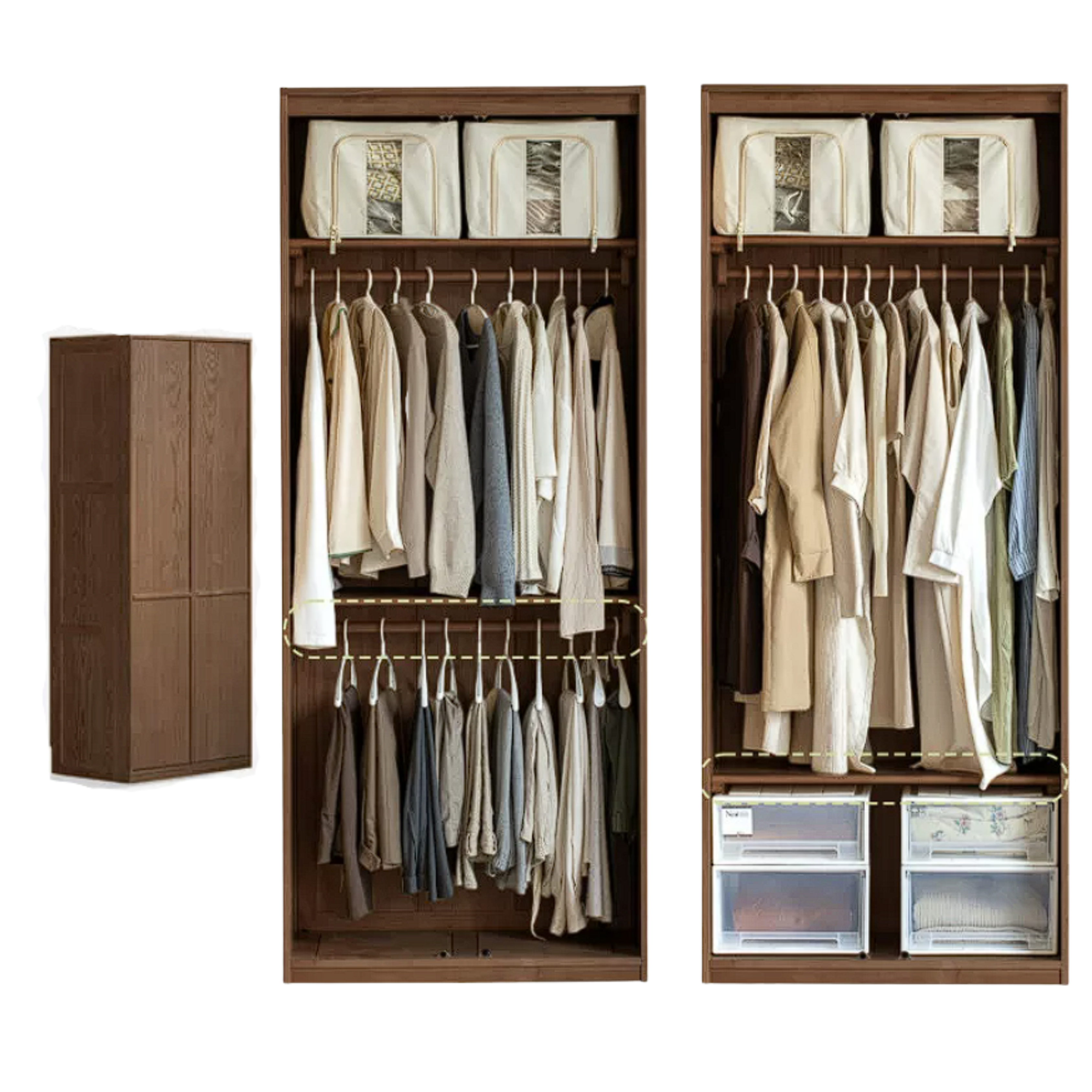 Ash Solid Wood Wardrobe with Minimalist Design and Storage Space