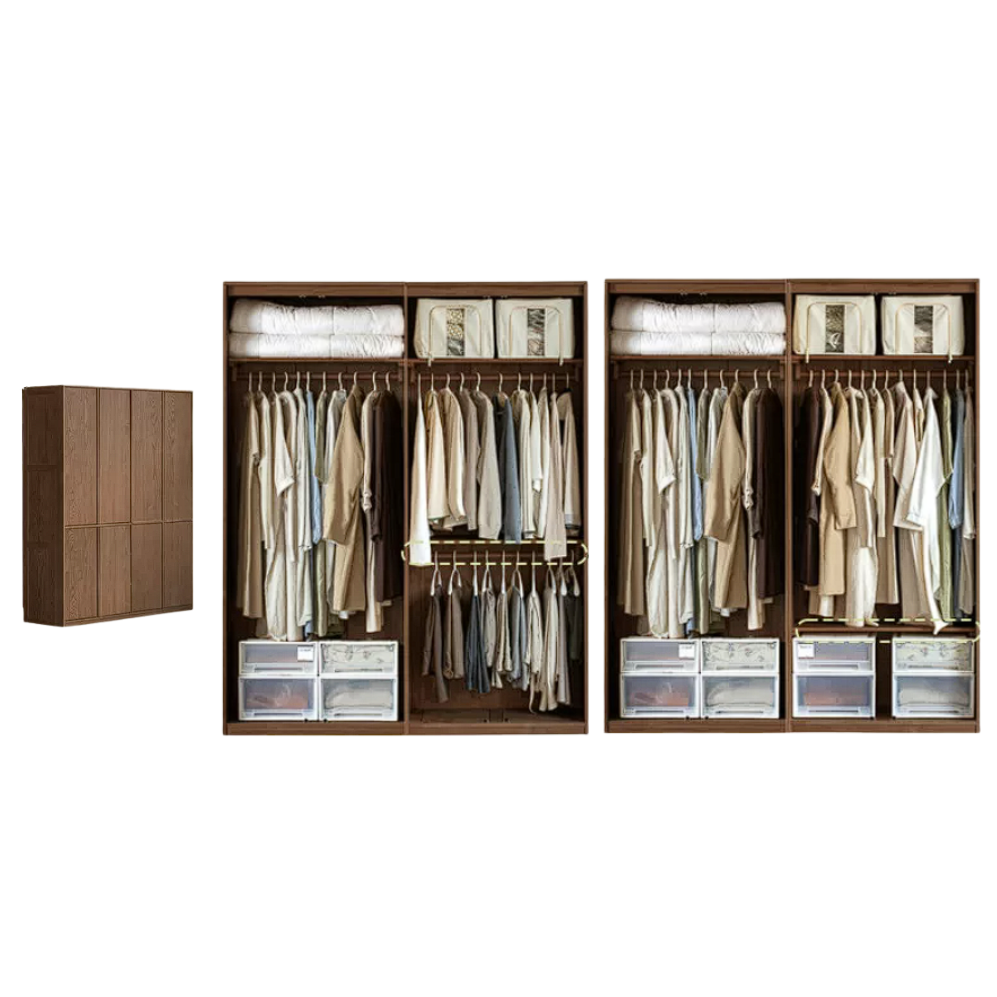 Ash Solid Wood Wardrobe with Minimalist Design and Storage Space