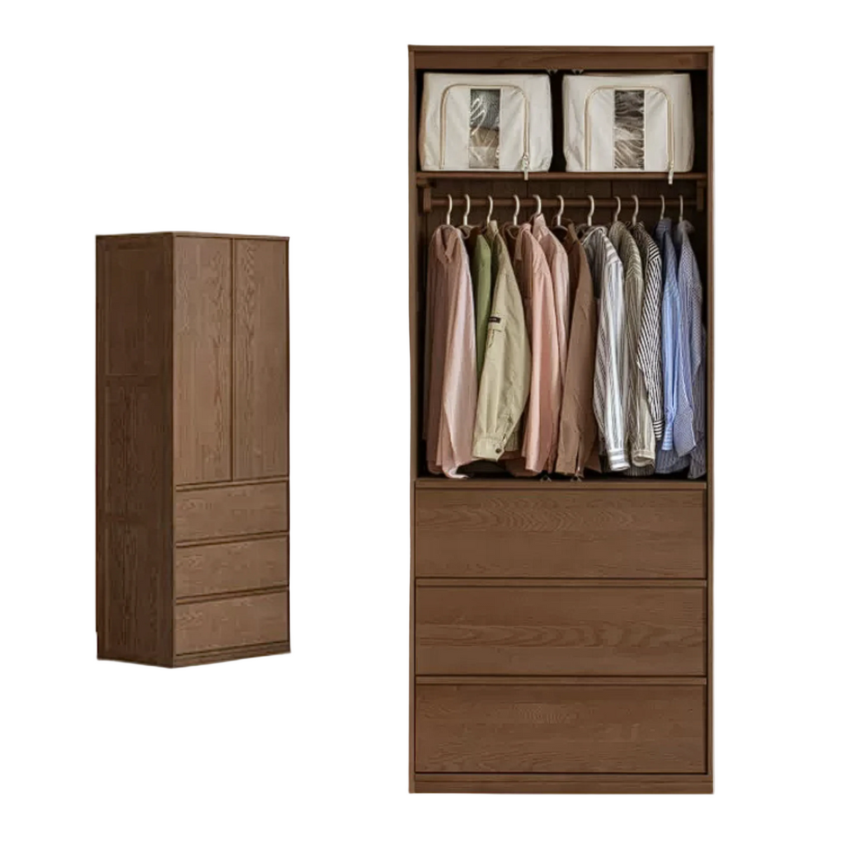 Ash Solid Wood Wardrobe with Minimalist Design and Storage Space