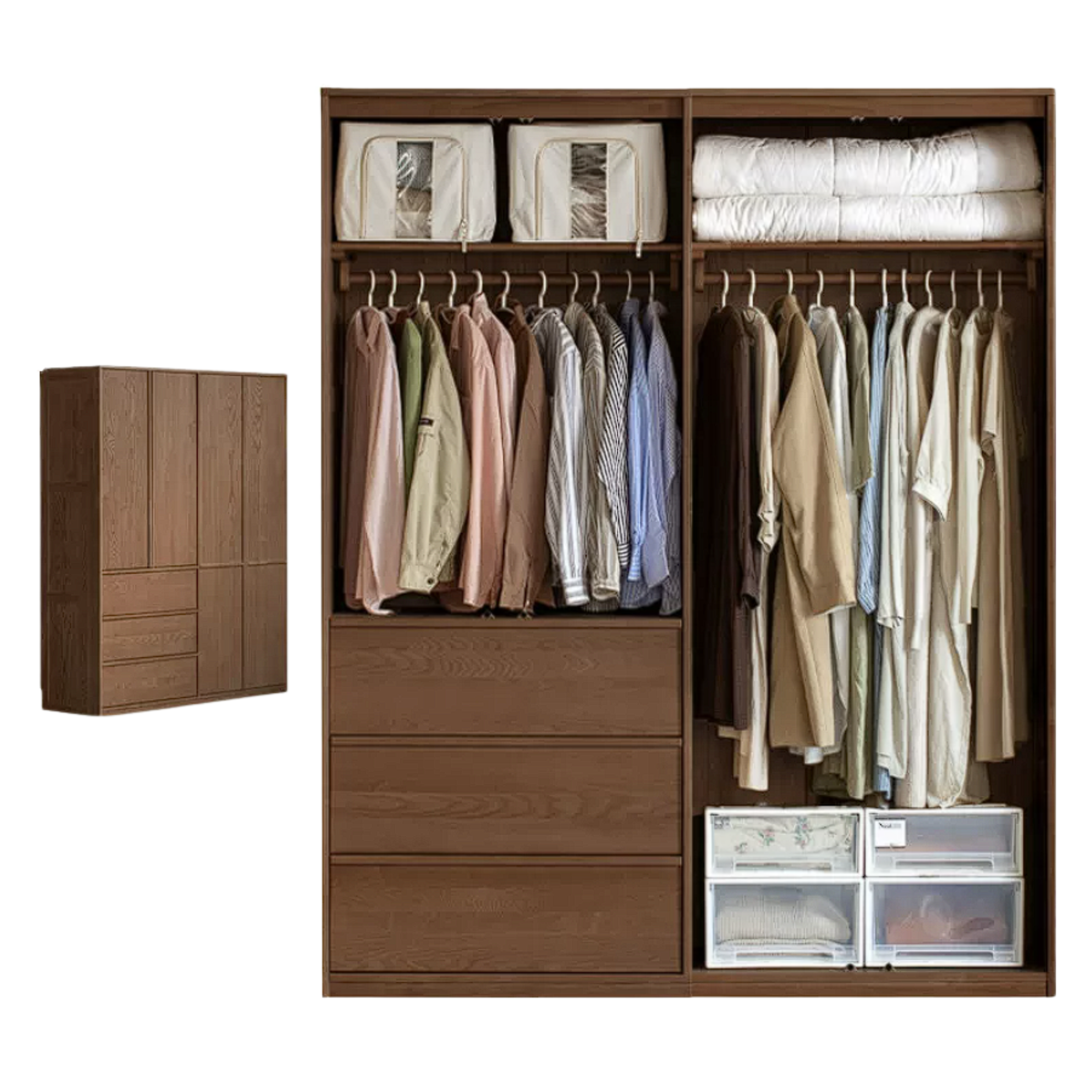 Ash Solid Wood Wardrobe with Minimalist Design and Storage Space