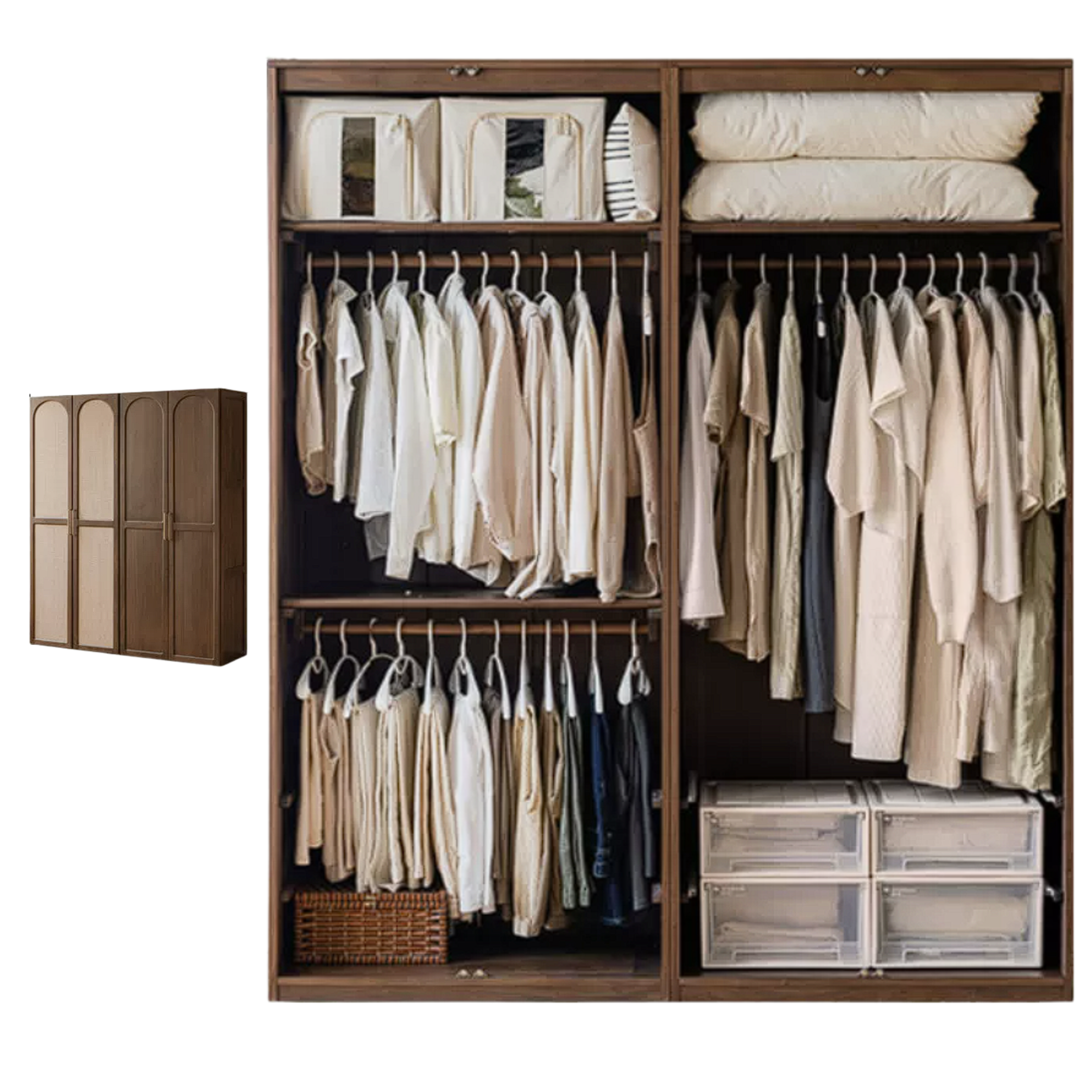 Black Walnut, Sandalwood Solid Wood French Retro Wardrobe