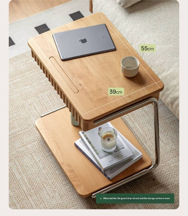 Beech Solid Wood C-Shaped Corner Side Table Modern Minimalist Style
