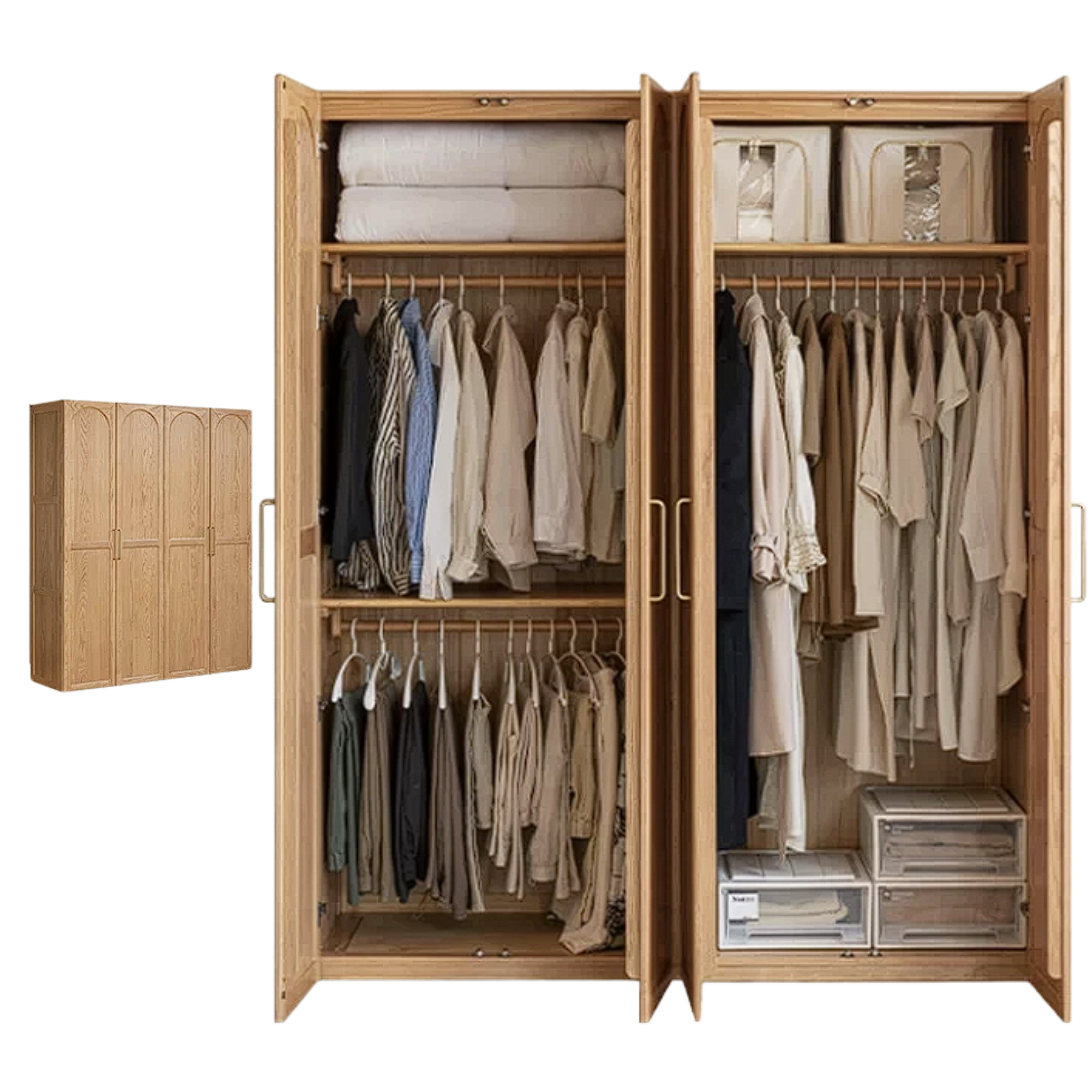 Oak Solid Wood Rattan Door Floor Wardrobe