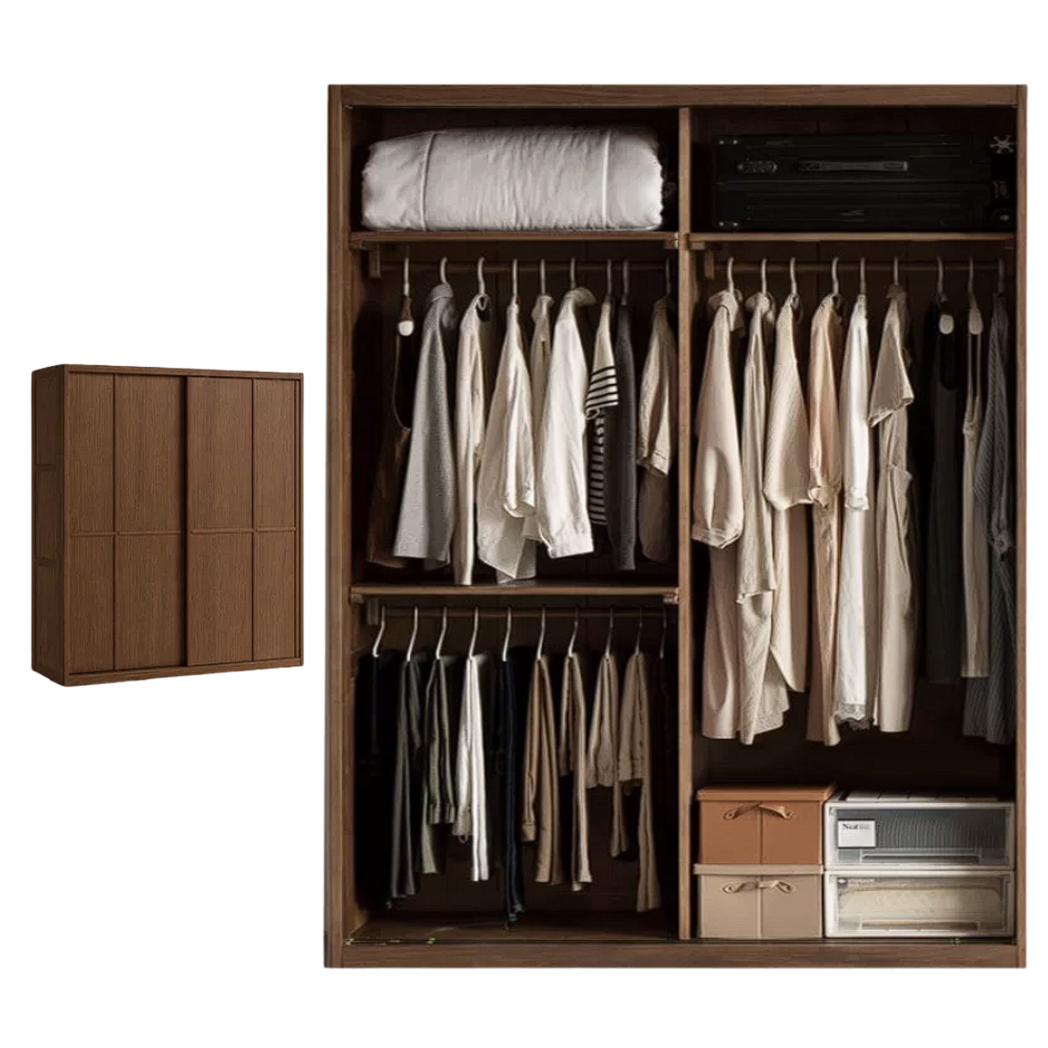 Black Walnut, Golden Pearwood Solid Wood Italian Luxury Sliding Door Wardrobe