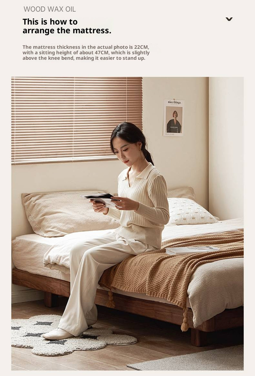 Black Walnut Solid Wood Platform Bed, Headboard-Free Bed