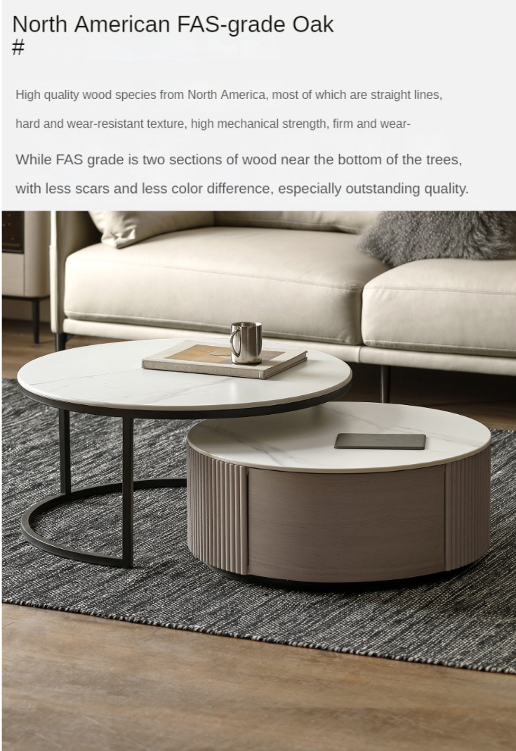 Oak Solid Wood French Light Luxury Rock Plate Coffee Table