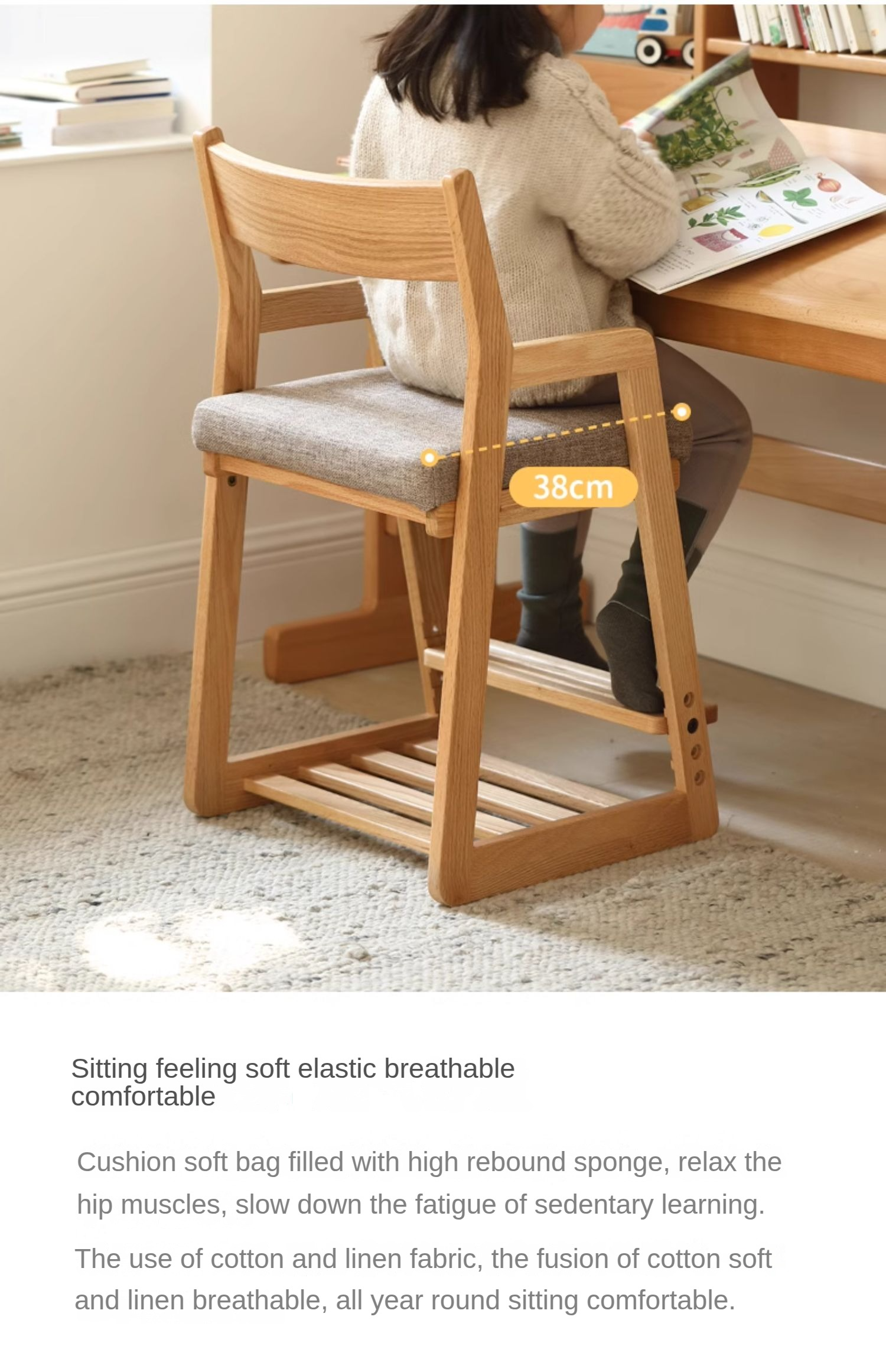 Beech, Oak Solid Wood Lift Children's Chair.
