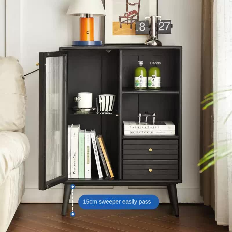 Rubber Solid Wood Nordic Black Modern Sideboard