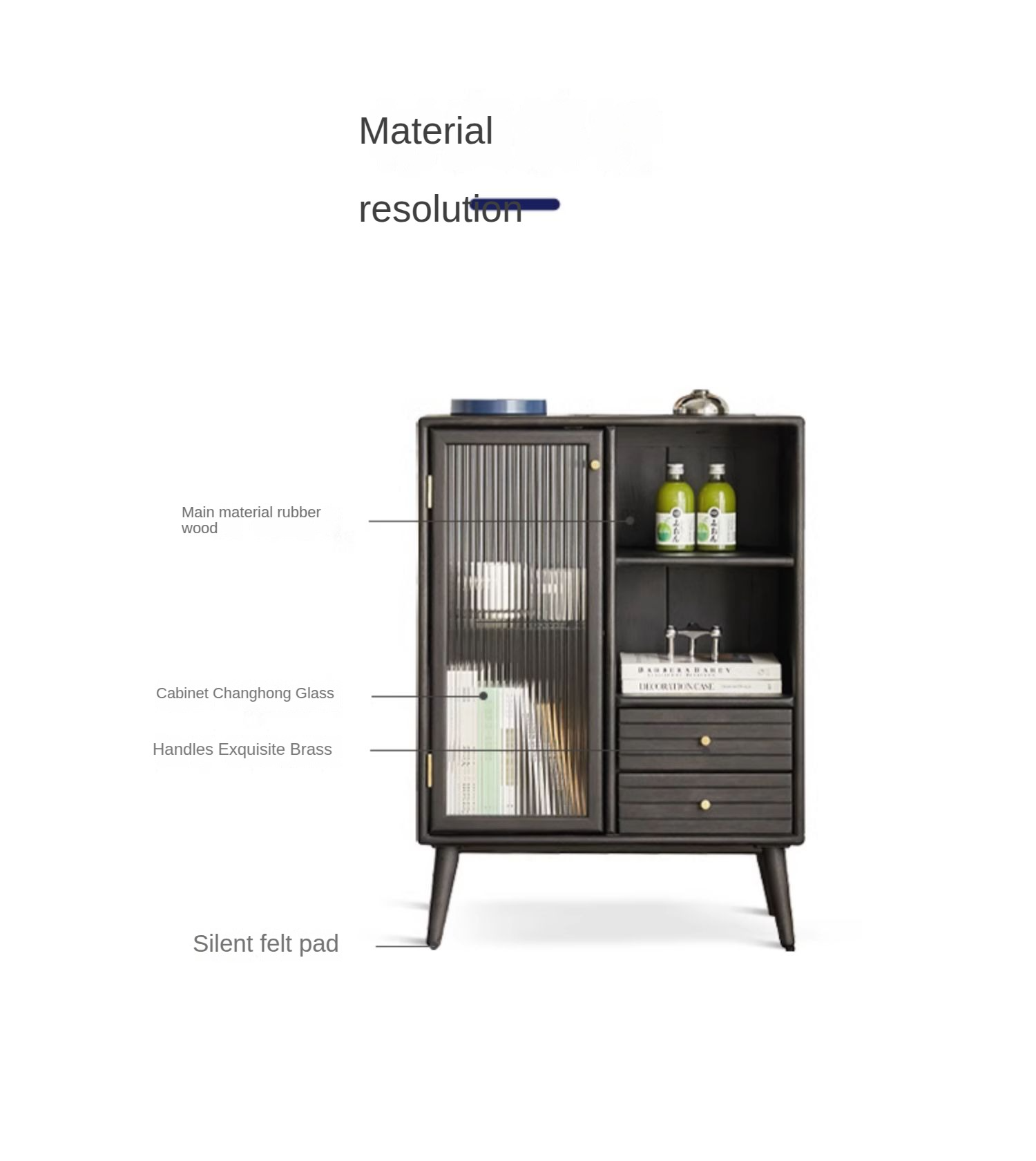 Rubber Solid Wood Nordic Black Modern Sideboard