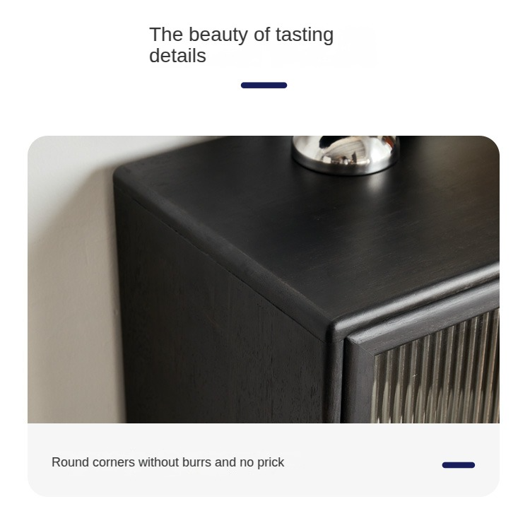 Rubber Solid Wood Nordic Black Modern Sideboard