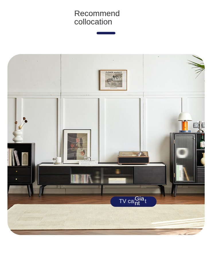 Rubber Solid Wood Nordic Black Modern Sideboard