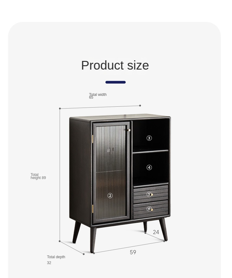 Rubber Solid Wood Nordic Black Modern Sideboard