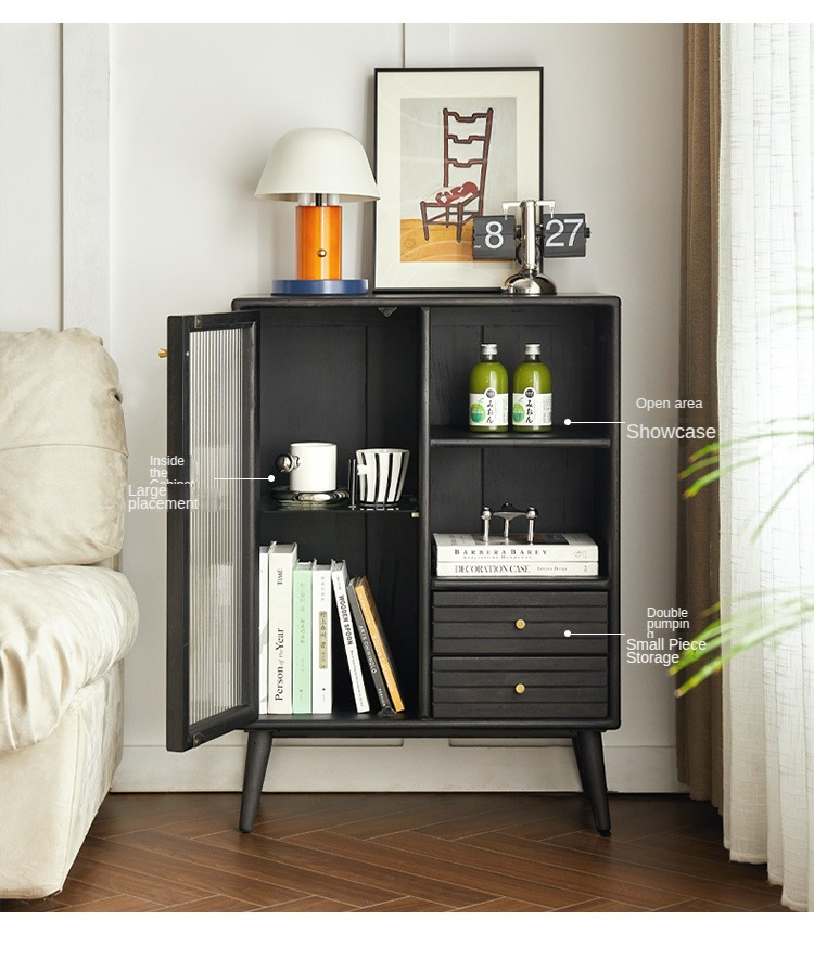 Solid Rubberwood Nordic Black Modern Sideboard