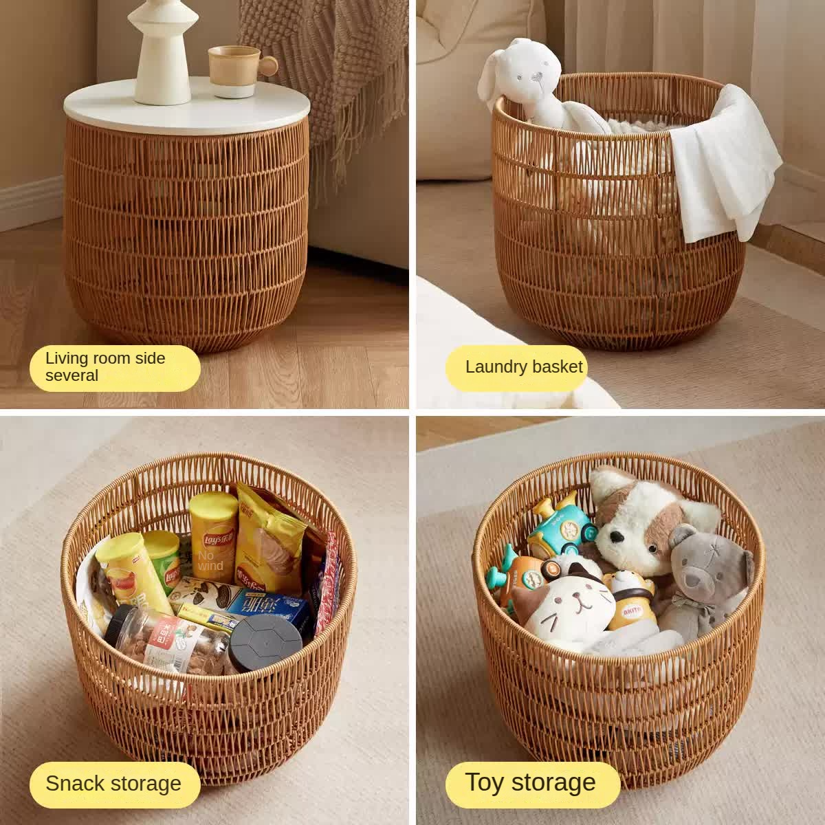Rubber Solid Wood Cream Style Children's Toy Storage Basket