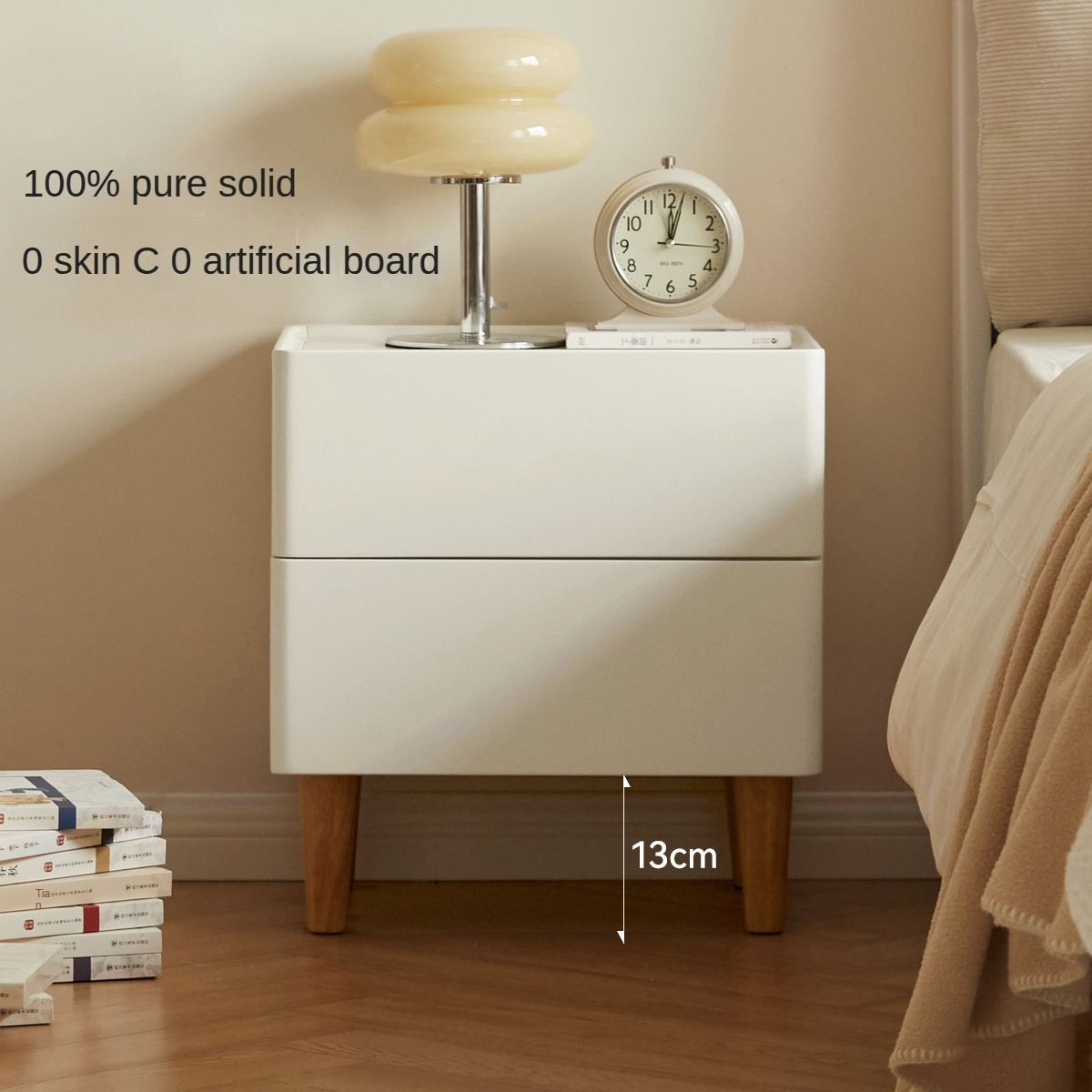 Rubber Solid Wood Cream Style Nightstand