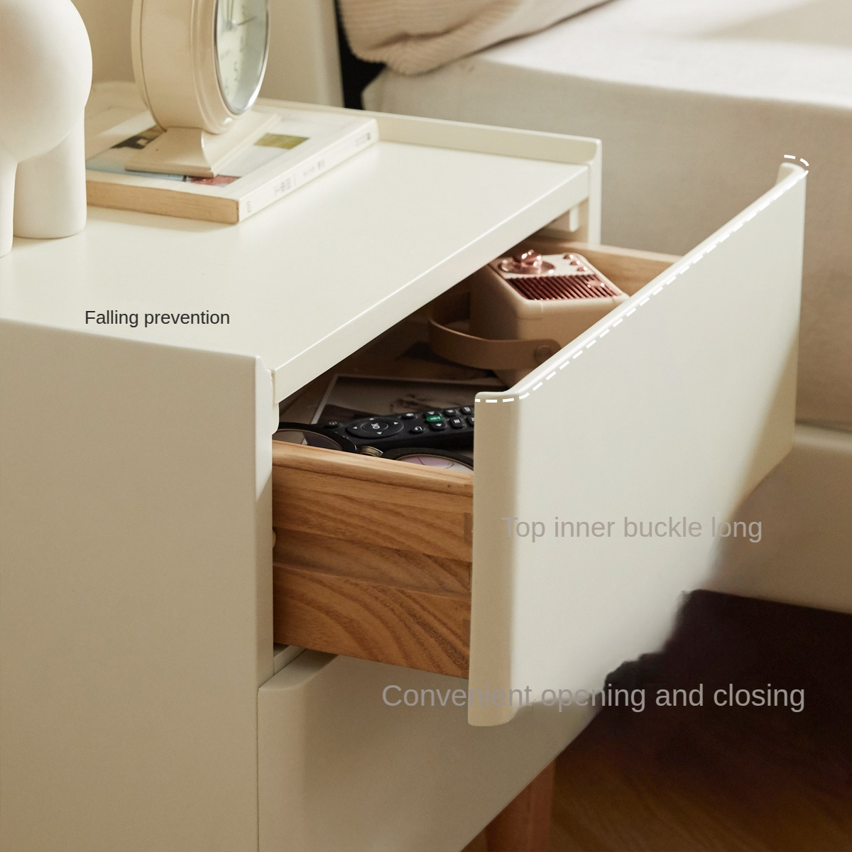 Rubber Solid Wood Cream Style Nightstand