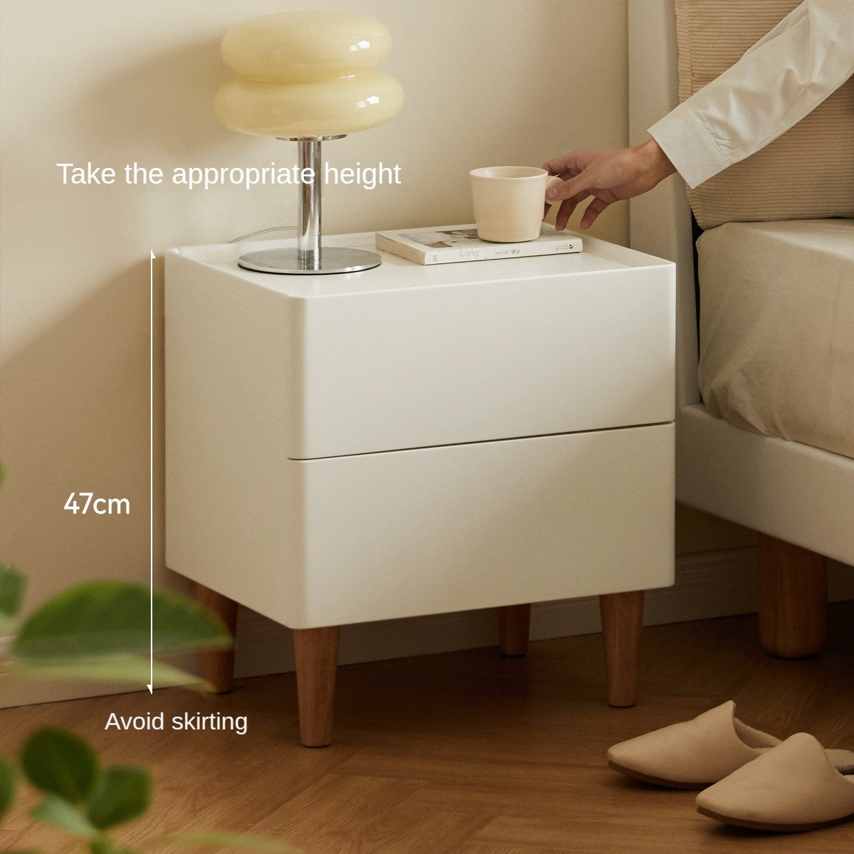 Rubber Solid Wood Cream Style Nightstand