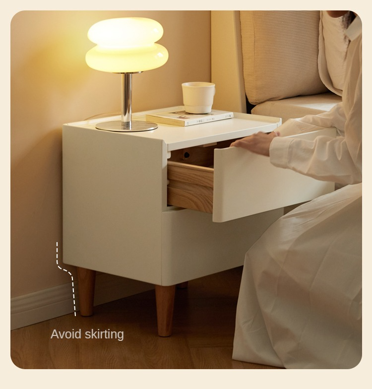 Rubber Solid Wood Cream Style Nightstand