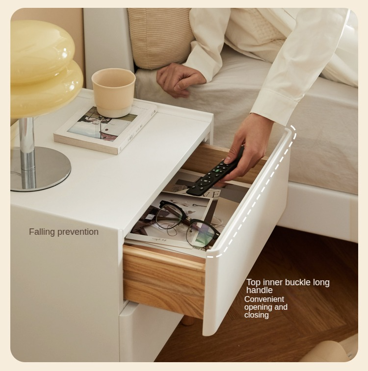 Rubber Solid Wood Cream Style Nightstand
