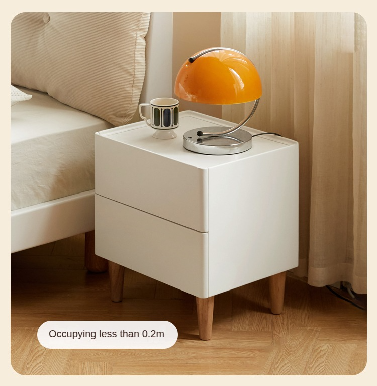 Rubber Solid Wood Cream Style Nightstand