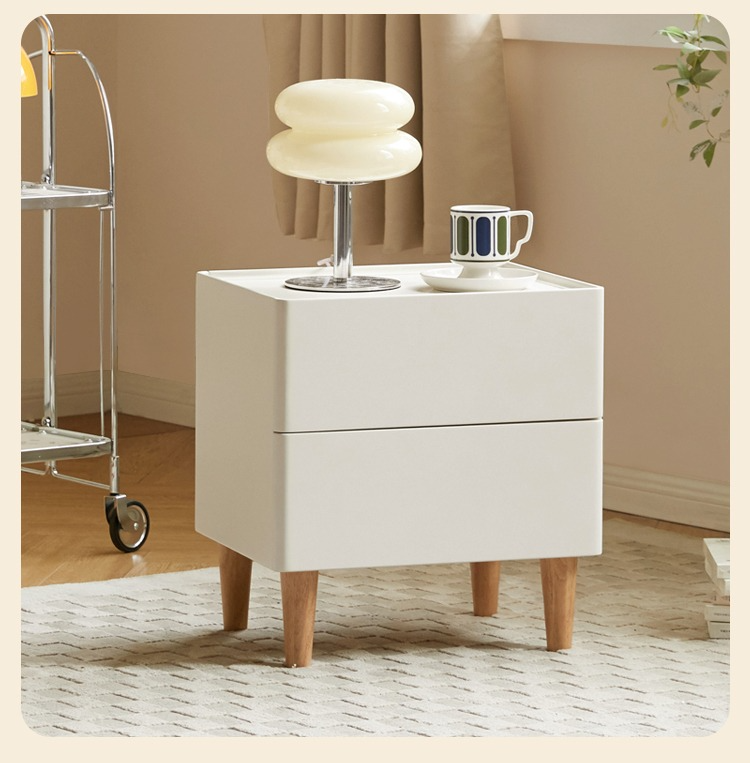 Rubber Solid Wood Cream Style Nightstand