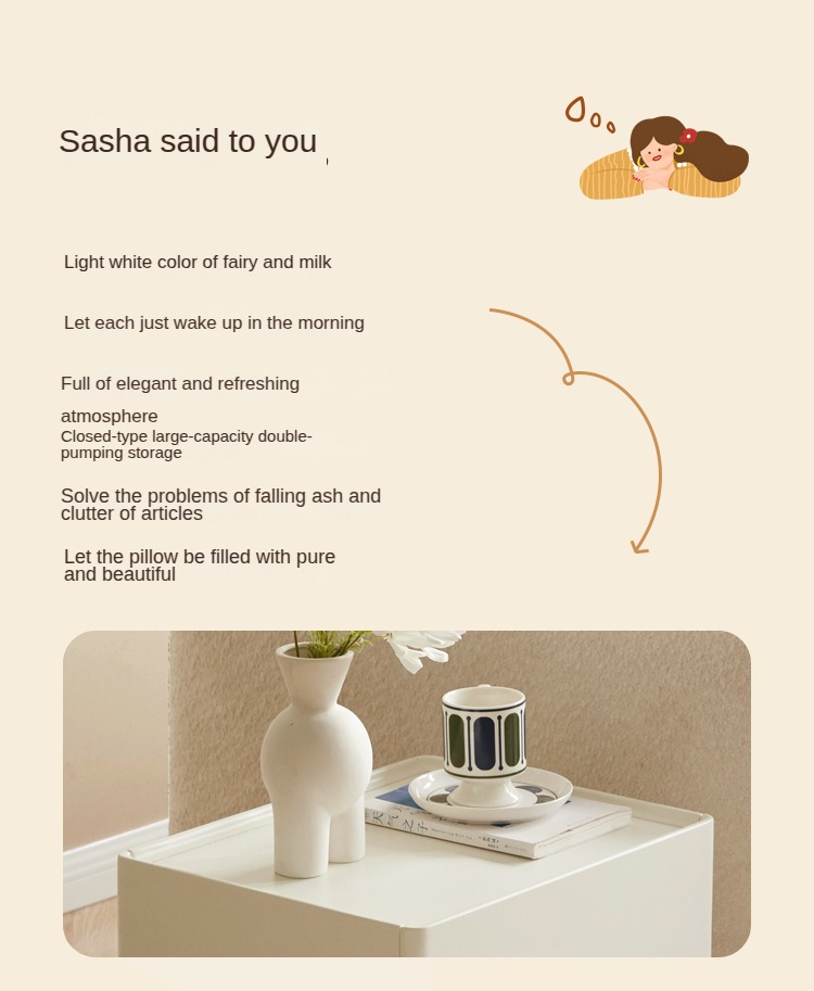 Rubber Solid Wood Cream Style Nightstand