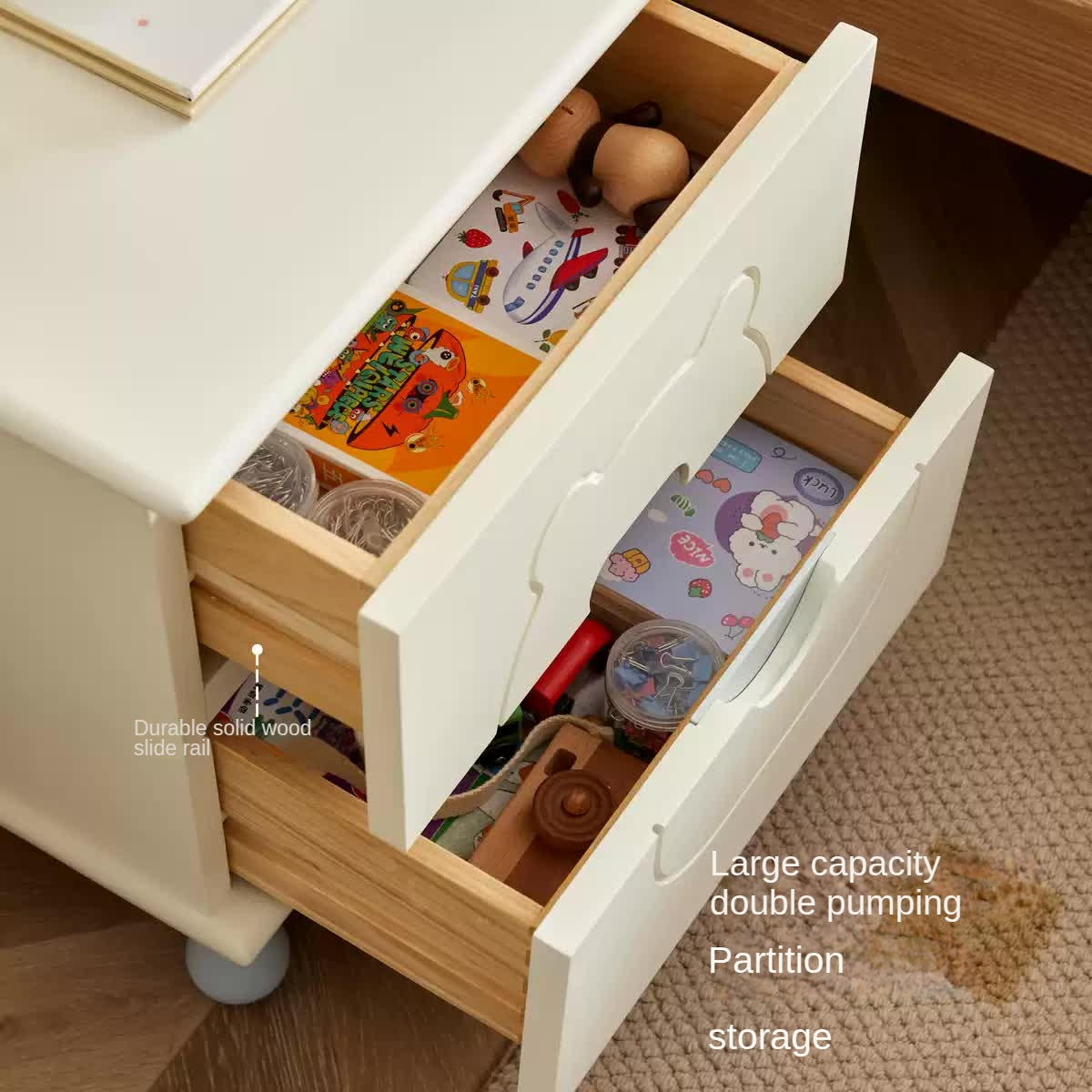 Rubber Solid Wood Children's Nightstand