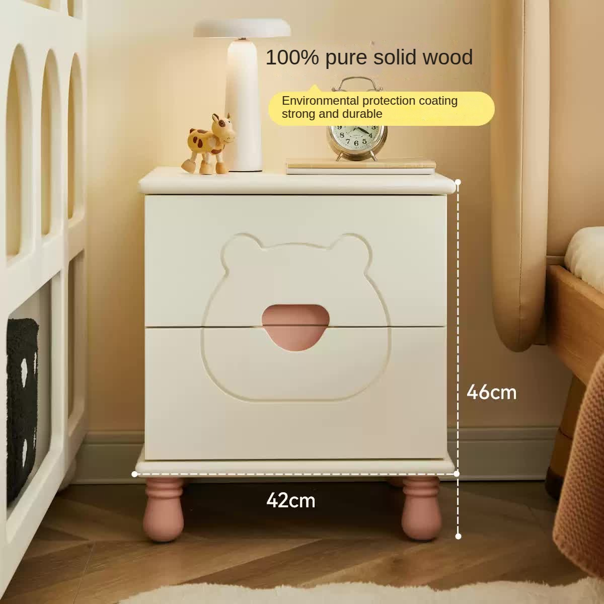 Rubber Solid Wood Children's Nightstand