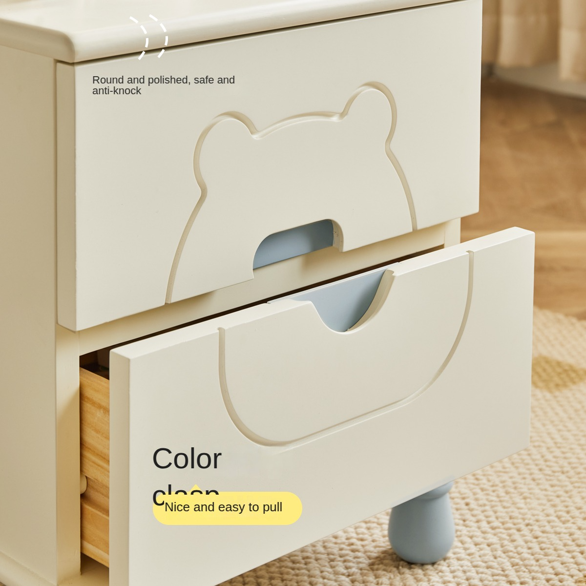 Rubber Solid Wood Children's Nightstand