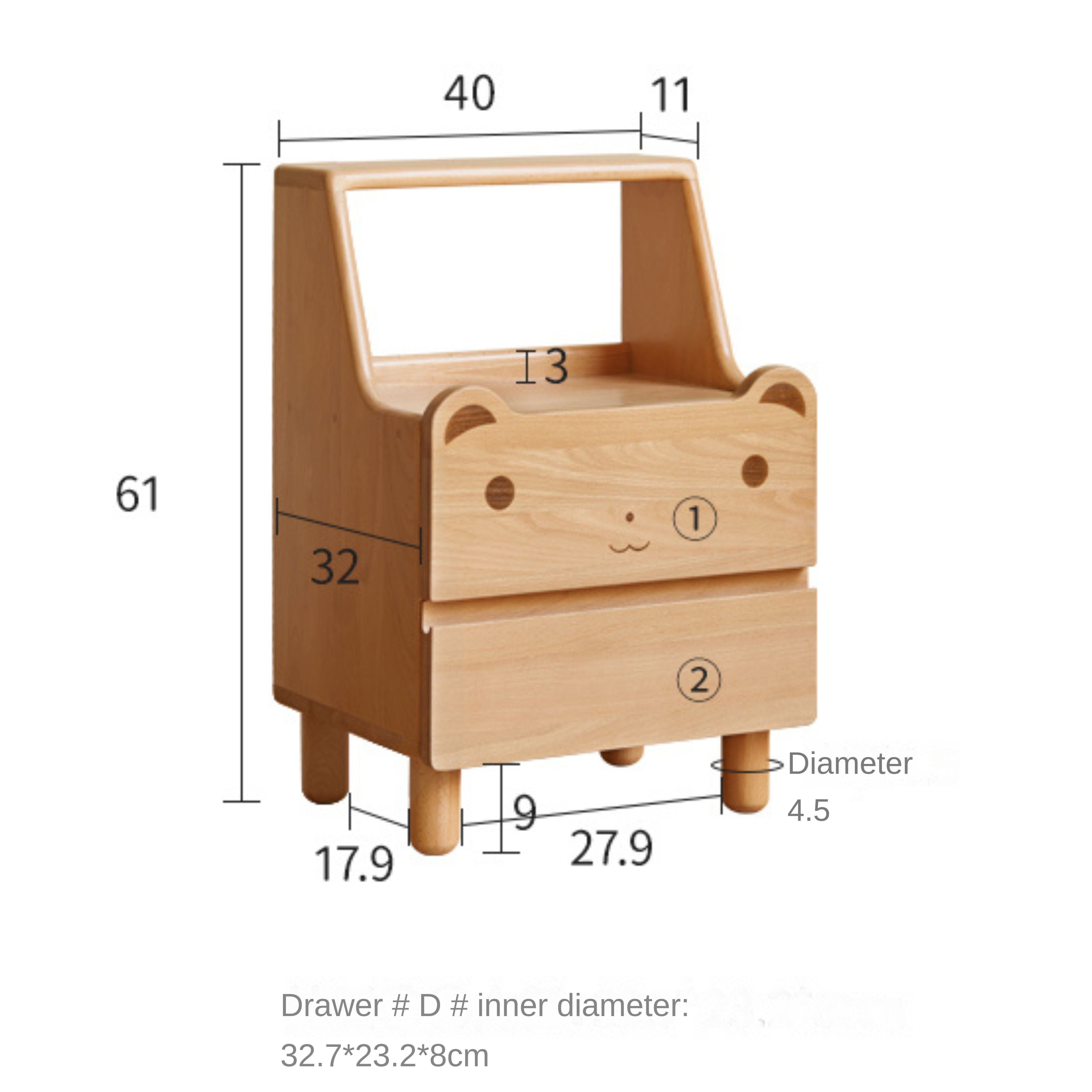Beech Solid Wood Children's Nightstand