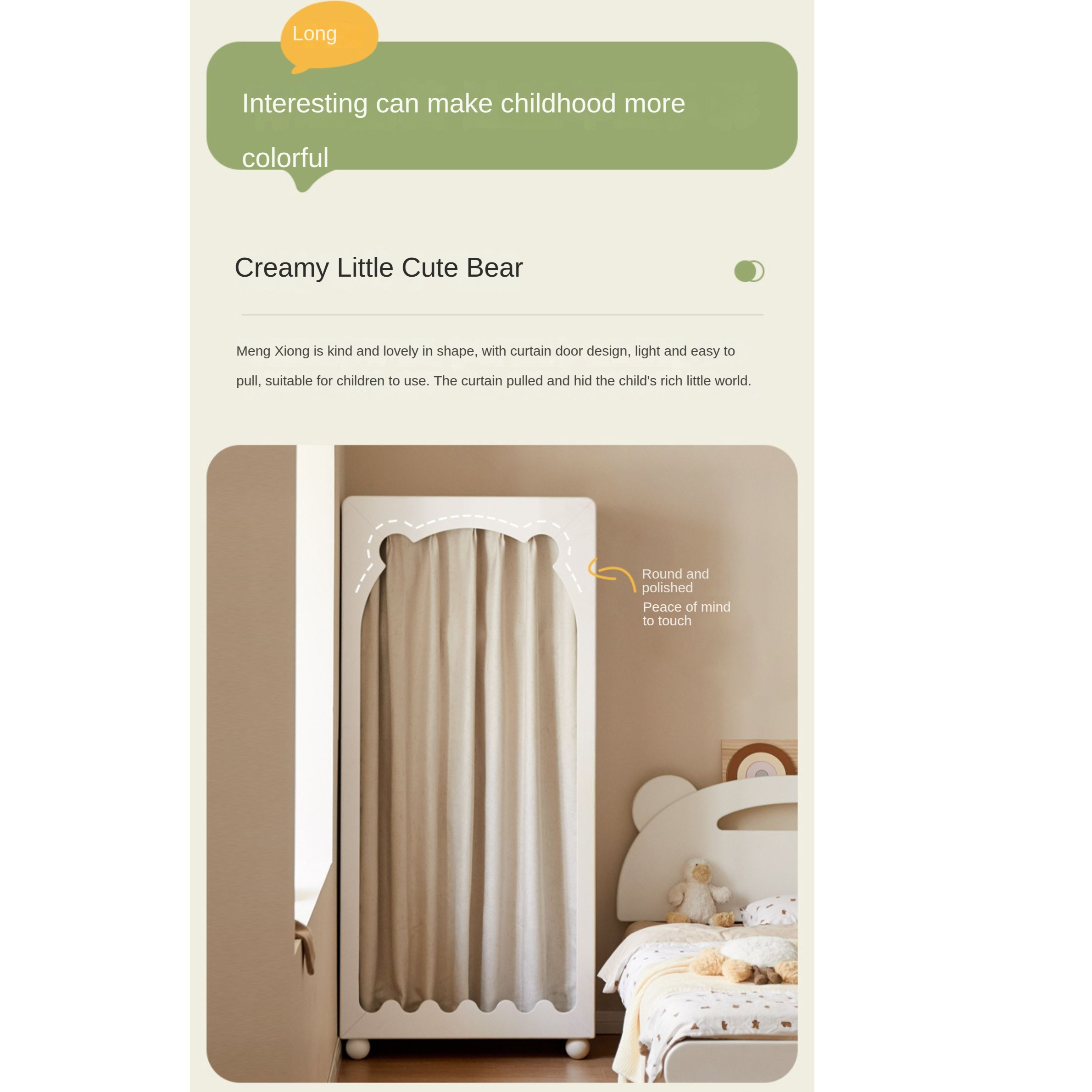 Solid Rubberwood Cream Style Kids Wardrobe.