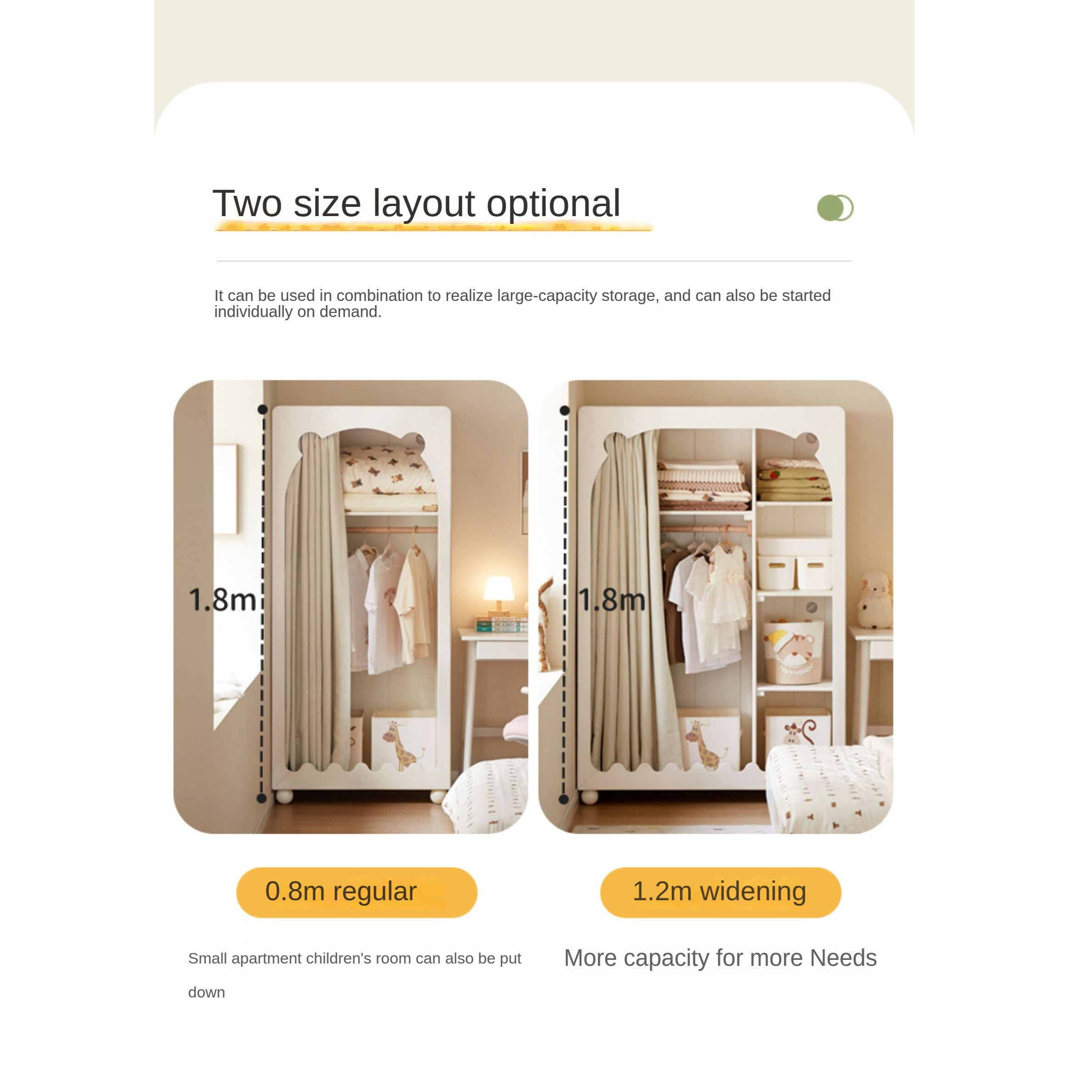 Solid Rubberwood Cream Style Kids Wardrobe.