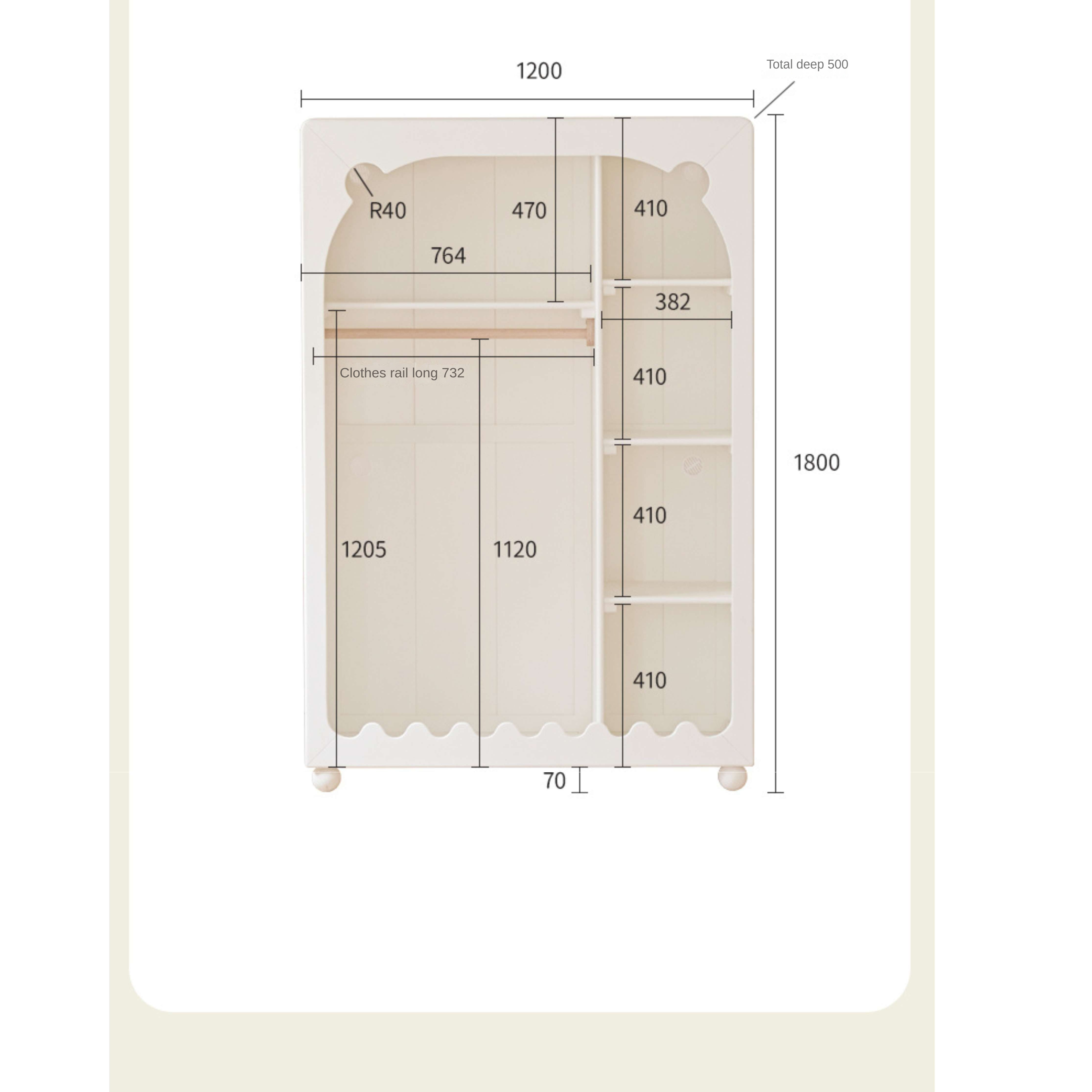 Solid Rubberwood Cream Style Kids Wardrobe.