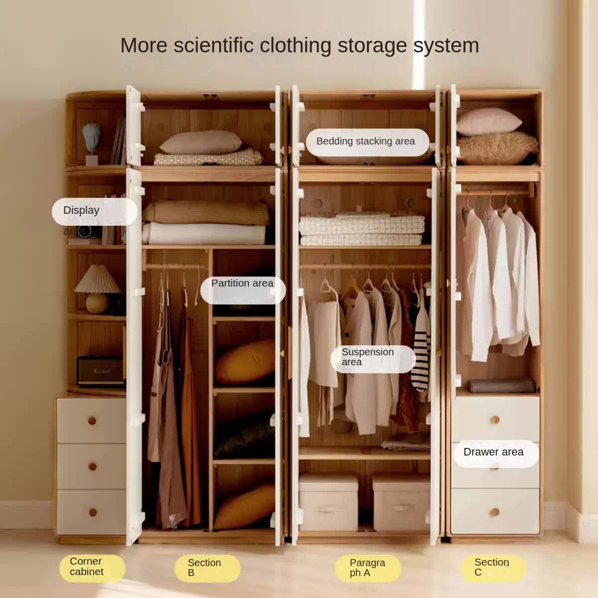 Poplar Solid Wood Modern Nordic Wardrobe
