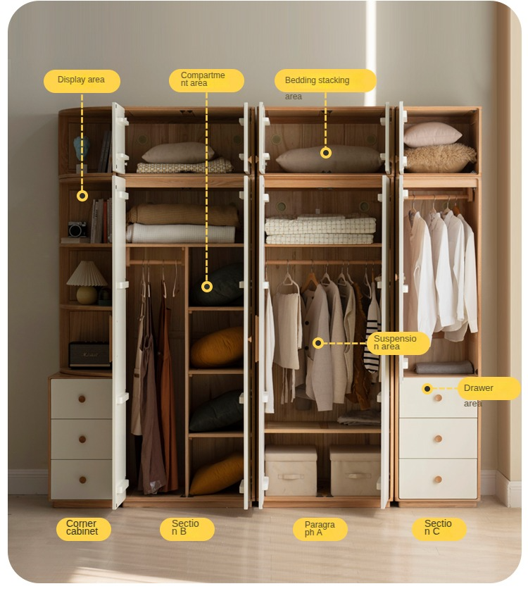 Poplar Solid Wood Modern Nordic Wardrobe