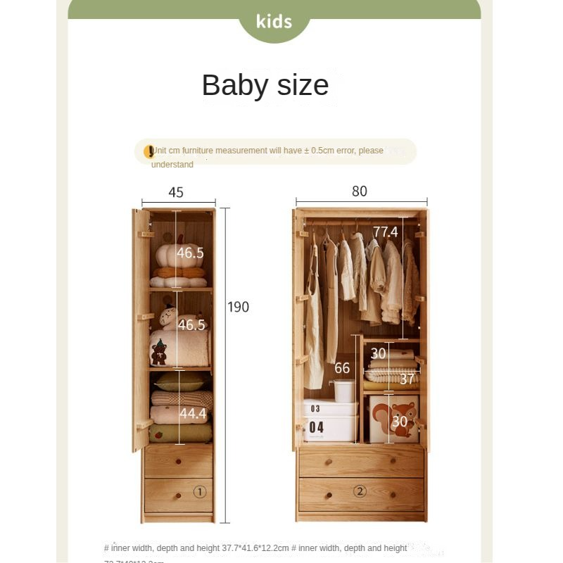 Oak Solid Wood Children's Wardrobe