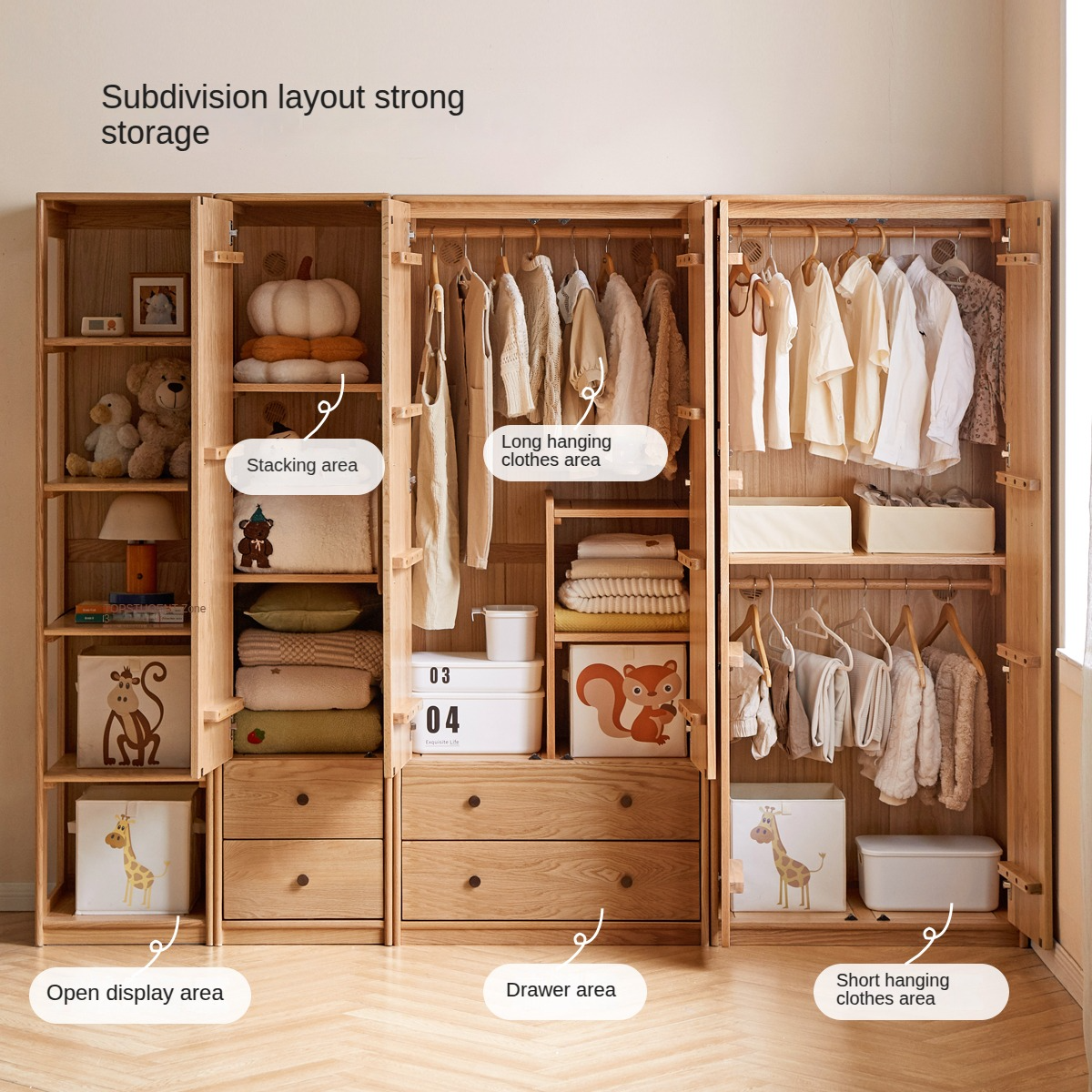 Oak Solid Wood Children's Wardrobe