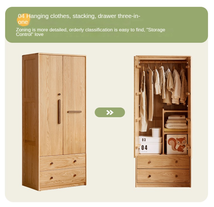 Oak Solid Wood Children's Wardrobe