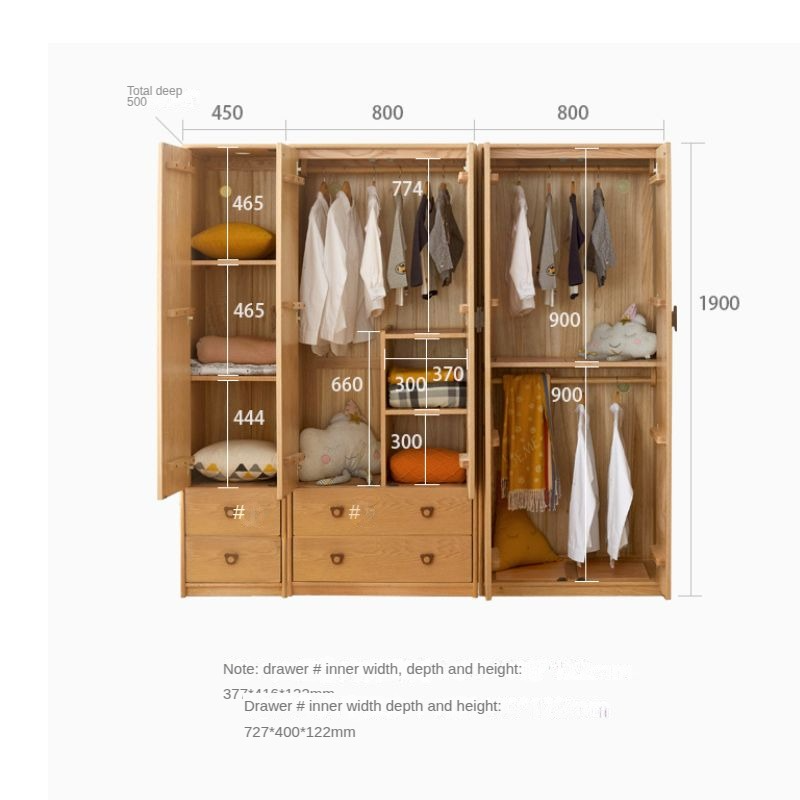 Oak Solid Wood Children's Wardrobe