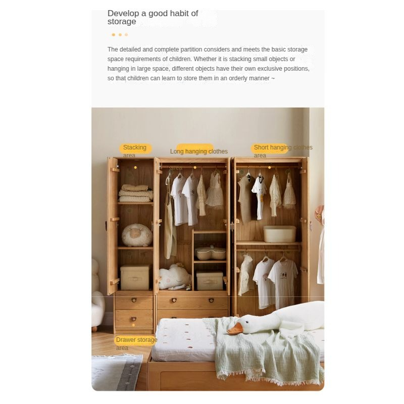 Oak Solid Wood Children's Wardrobe