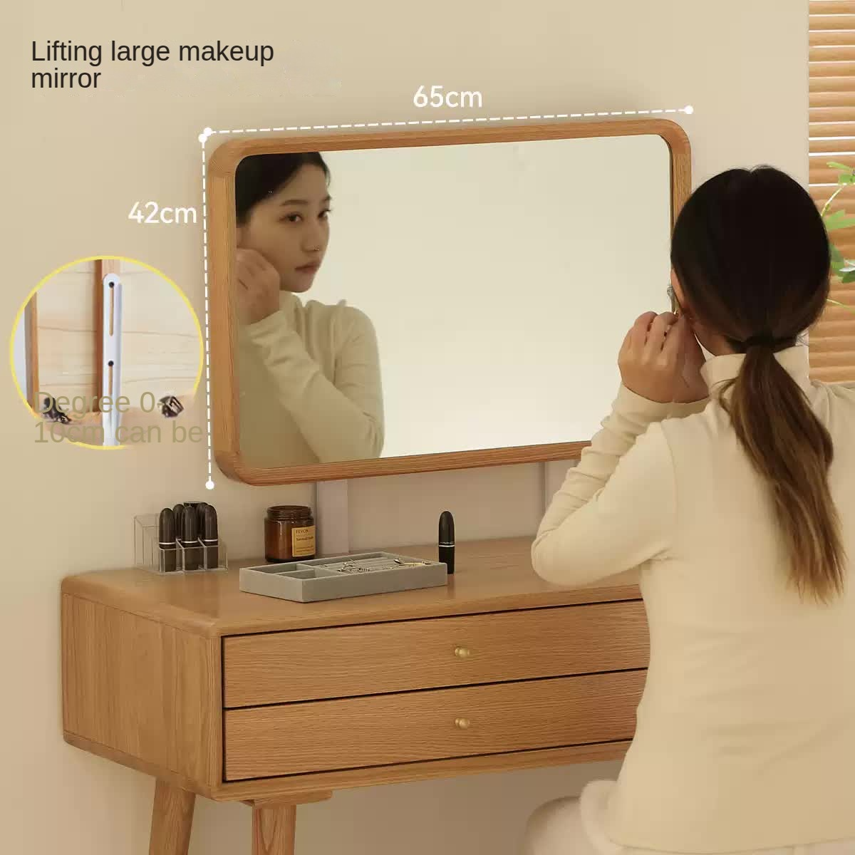 Oak Solid Wood Modern Vanity Table With Mirror.